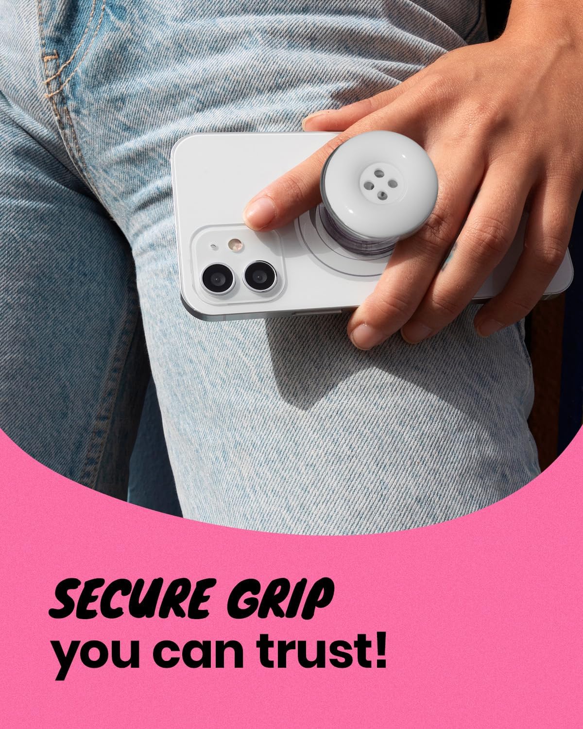 Solid Color Button Phone Grip – Minimalist Design, Durable and Lightweight, Grip and Stand for Smartphones (White, Magnetic Type)