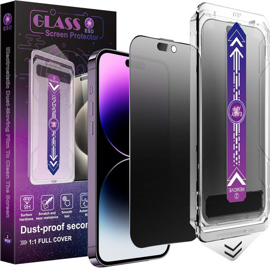 2 Pack Matte Privacy Screen Protector for iPhone 14 Pro Max/iPhone 15 Plus/iPhone 16 Plus, 9H Tempered Glass, Full Coverage, Anti-Fingerprint, Auto Dust-Elimination, No Bubble, Easy Installation