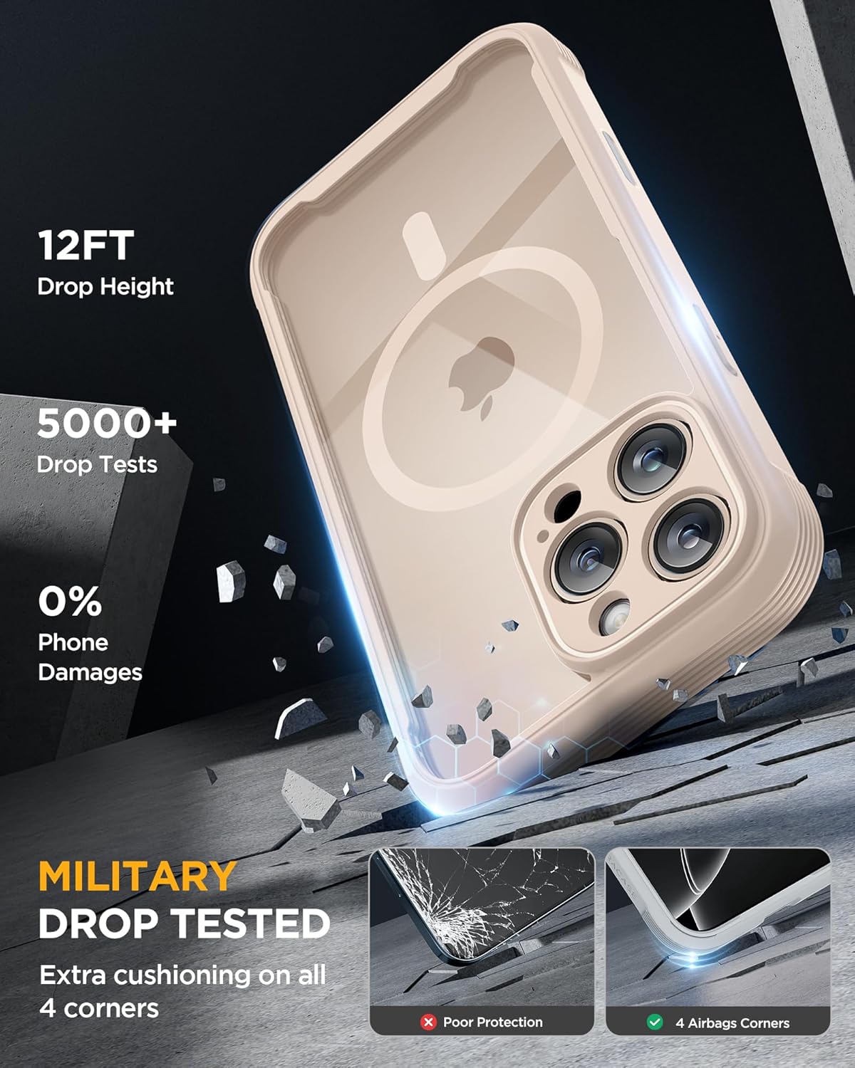 Miracase Magnetic for iPhone 16 Pro Case Full-Body Phone with Built-in Glass Screen Protector, [Compatible with MagSafe] Military Drop Proof 16 Pro Cover Bumper 6.3 inch, Desert