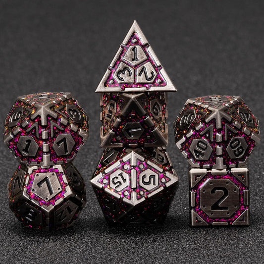 Metal DND Dice Set, Polyhedral Metallic Dice with Cracks for Dungeons and Dragons RPG TTRPG D&D 7-Die Set with Gift Case