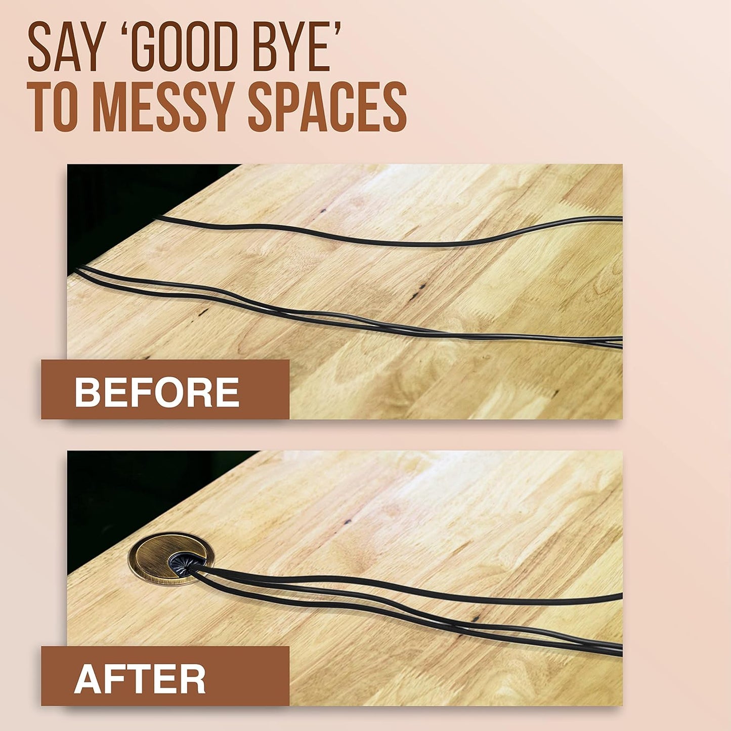 MAHDPRO Metal Desk Grommet 2 Inch (50 mm) Pack of 2-Bronze Zinc Alloy Metallic Desk Cord Hole Cover to Arrange Cables & Wires Through Computer Table/Countertops