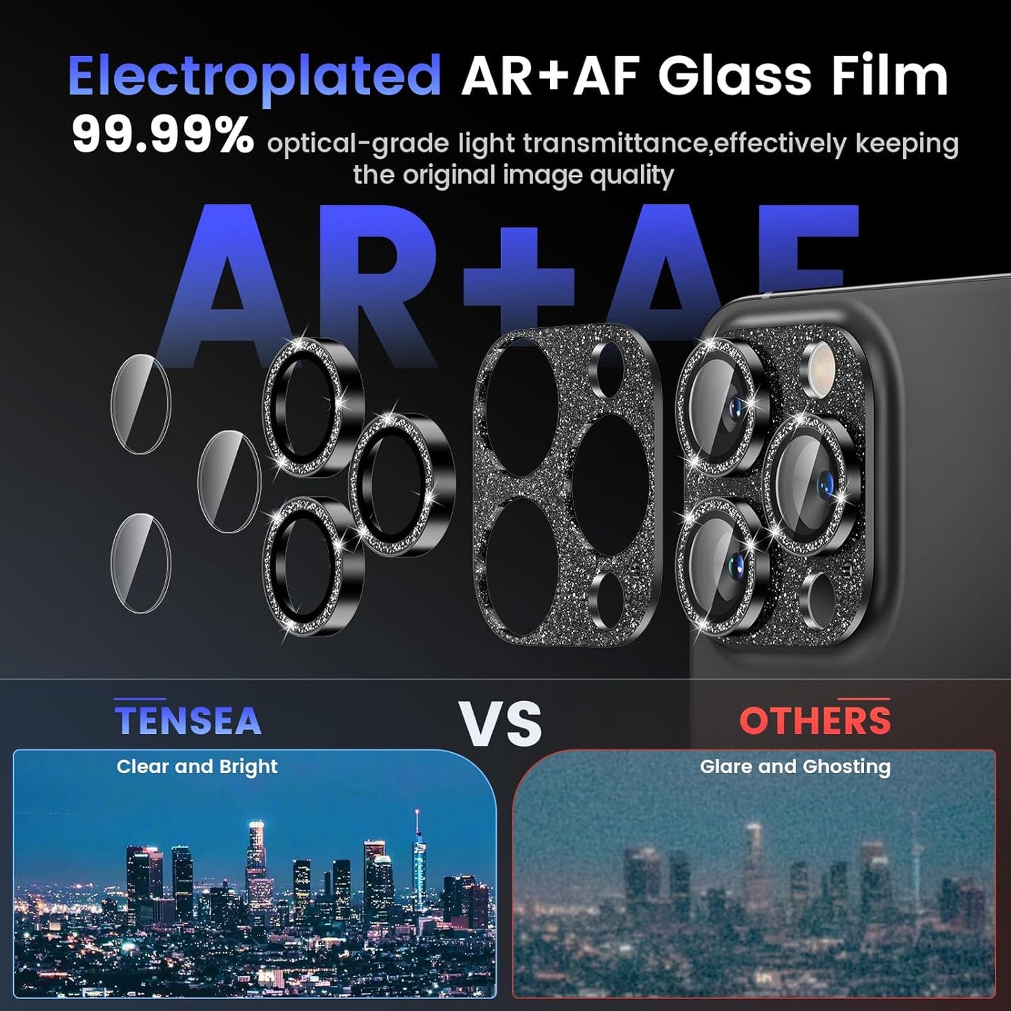 Tensea for iPhone 16 Pro/iPhone 16 Pro Max/iPhone 15 Pro/iPhone 15 Pro Max Camera Lens Protector, Metal Aluminum Alloy Tempered Glass Cover Camera Screen Protector Accessories, Case Friendly