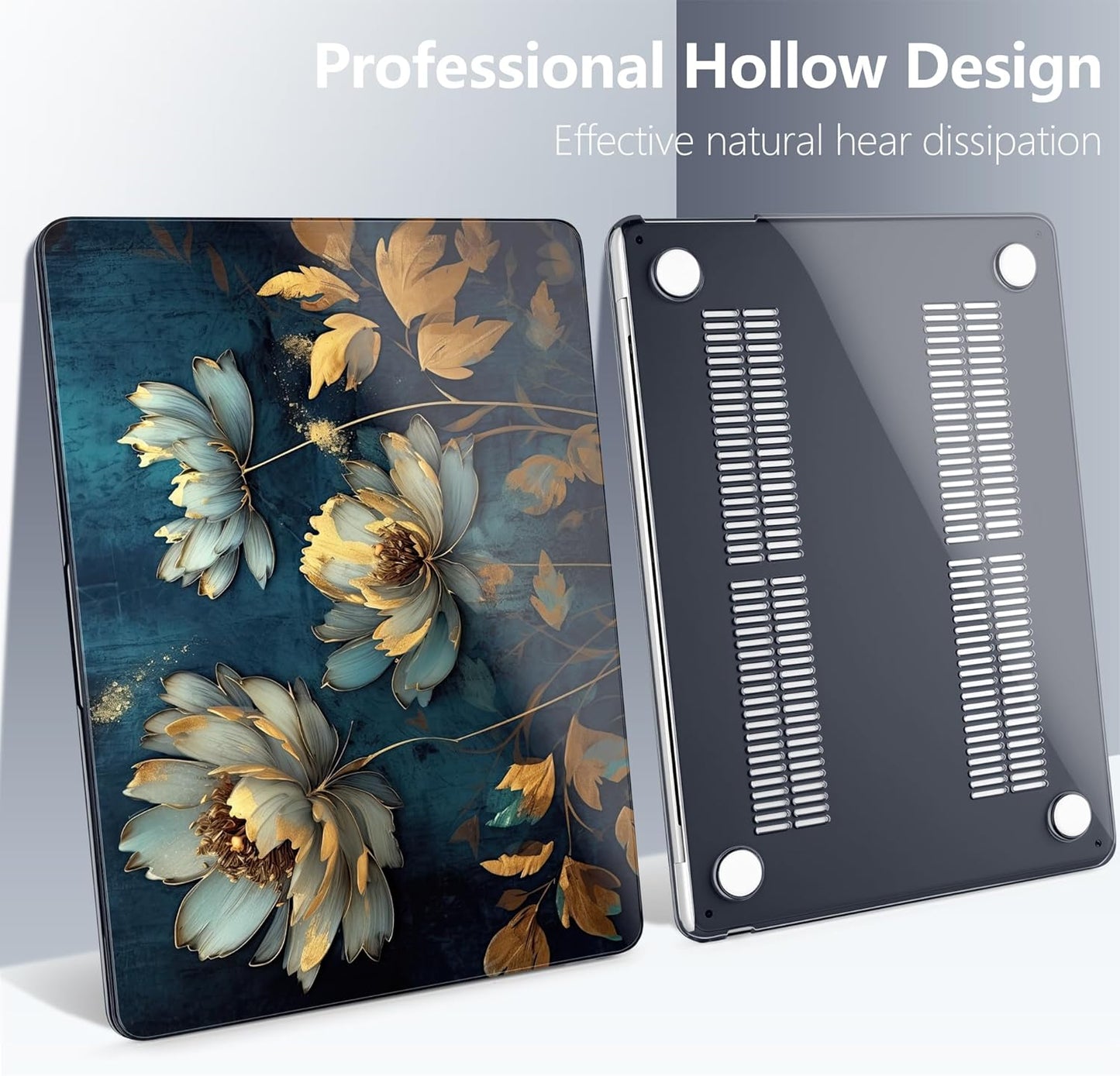 Batianda Premium Case for New MacBook Air 15 inch 2025 2024 2023 with M4 M3 M2 Chip, Designed Black Protective Plastic Hardshell & Keyboard Cover & Screen Protector, Blooming Flowers