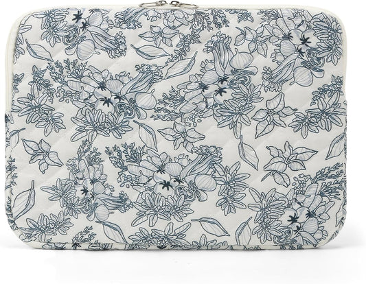 Puffy Laptop Sleeve 13-15.6 Inch Cute Quilted Laptop Protective Case Padded Floral Computer Sleeve for MacBook (B-Dark Blue, 15 Inch)