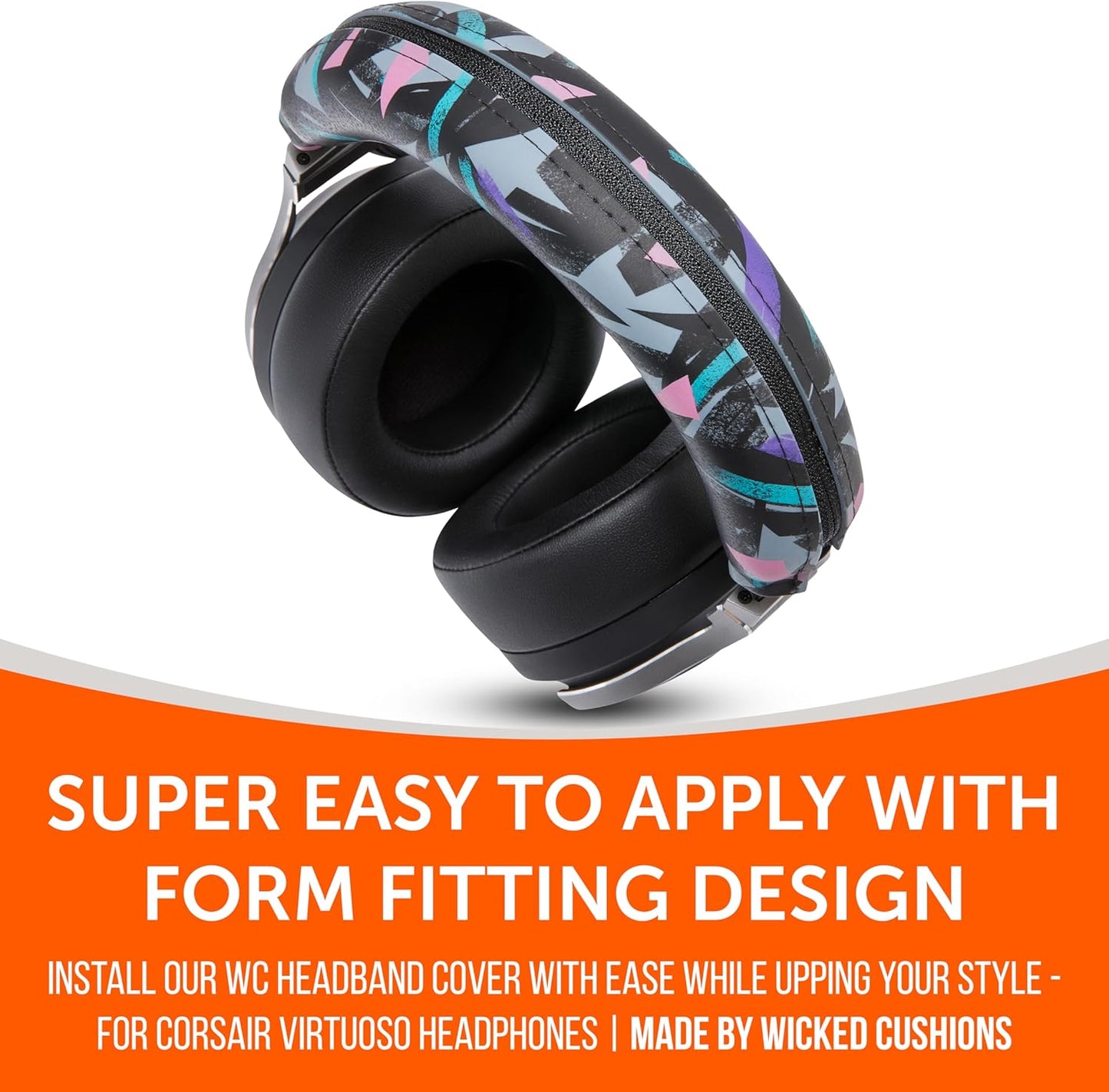 WC Freeze Virtuoso PadZ and Silicone BandZ Bundle Pack for Corsair Virtuoso Headphones | Cooling Gel Replacement Earpads and Silicone Headband Cover | 90's Black