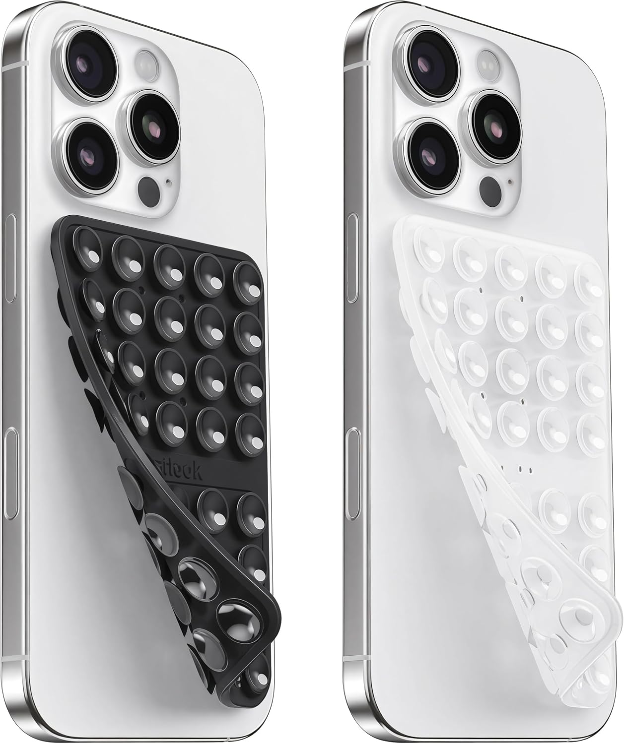 2PCS Silicone Suction Cup Phone Case Mount Double Sided, Hands-Free Phone Accessories Holder for Selfies and Videos, Silicon Sticky Phone Grip for iPhone and Android, Transparent&Black