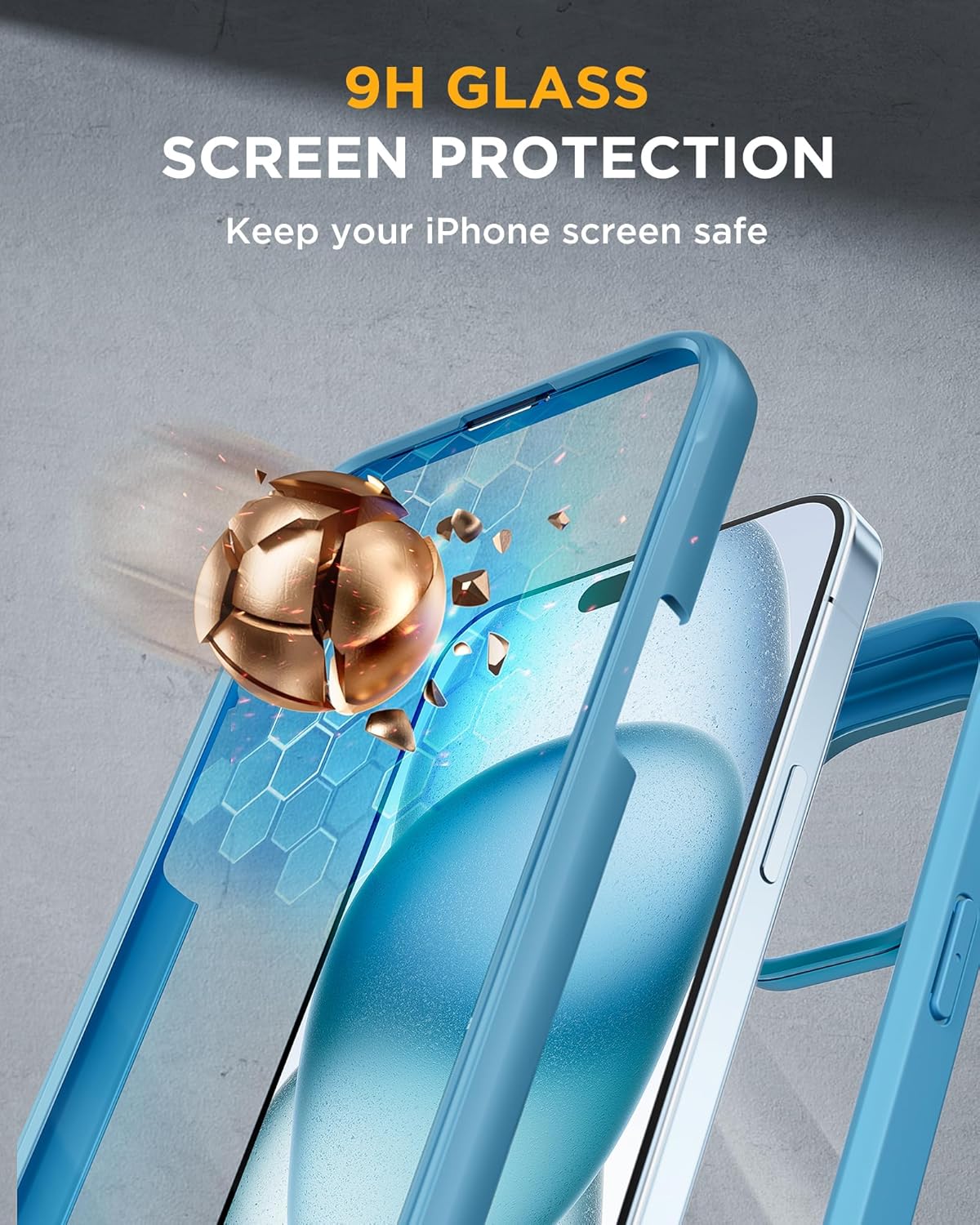 Miracase Glass Series Designed for iPhone 15 Plus Case 6.7'[only for 15 Plus] Phone Case Cover with Built-in 9H Tempered Glass Screen Protector,Blue