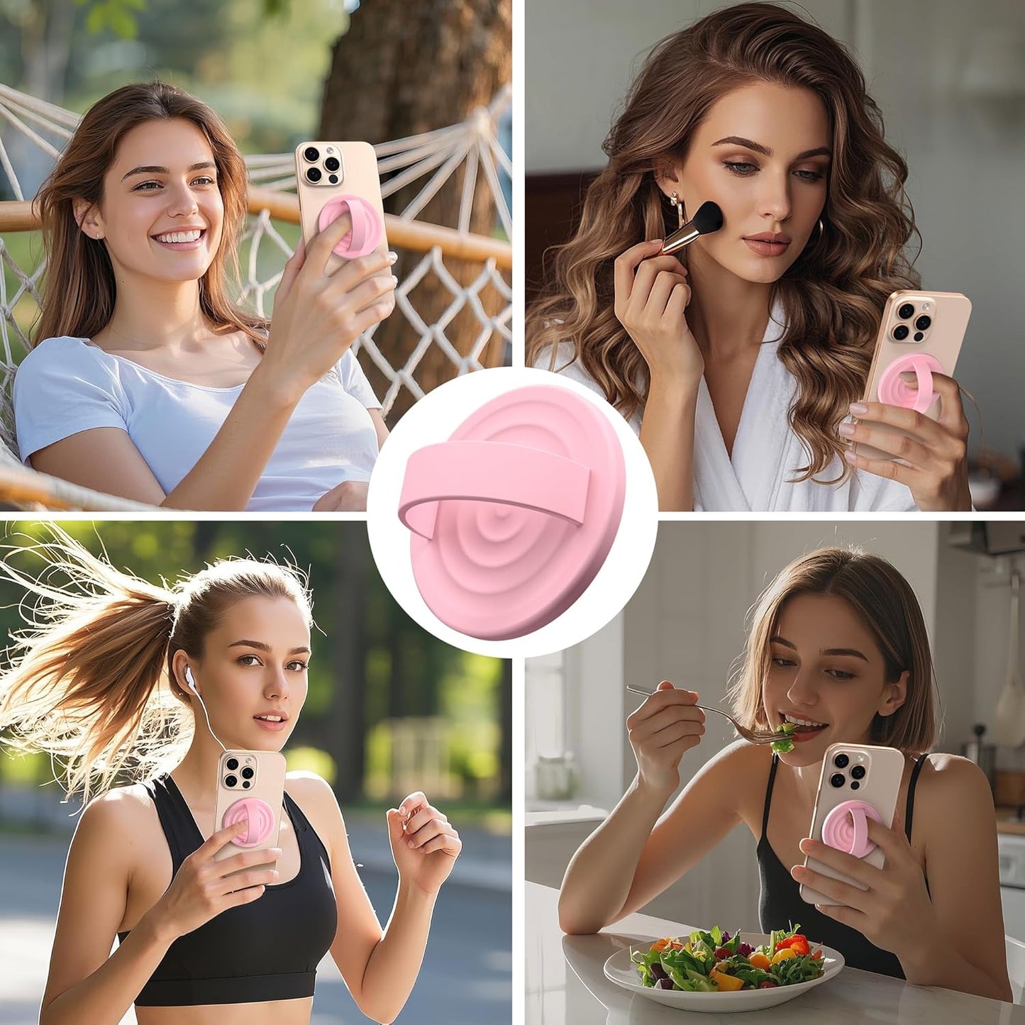 Magnetic Phone Ring Grip Holder, Silicone Finger Loop Grip, Compatible with MasSafe, Back of Phone for iPhone Pro Max/Plus/16/15/15/14/13/12 Series, Pink