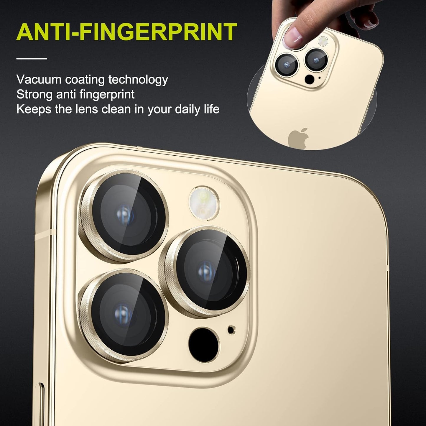 WSKEN for iPhone 14 Pro/iPhone 14 Pro Max Camera Lens Protector,[Night Shooting Mode] HD Tempered Metal Glass Camera Screen Protector Cover Film Accessories, Gold