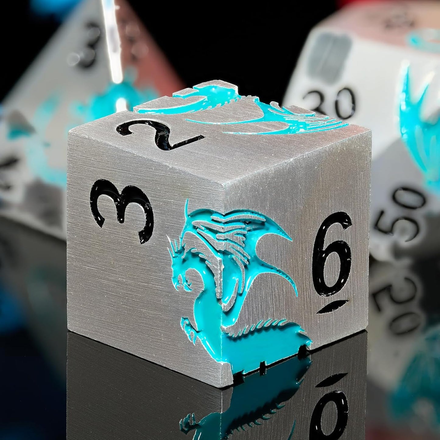 Blue Dragon Metal DND Dice Set,HNCCESG Cool D&D Dice Set of 7 Piece,Dungeons and Dragon Gift Dice, Role Playing Dice for D&D Table Games（(Matte Silver Blue2 Dragon)