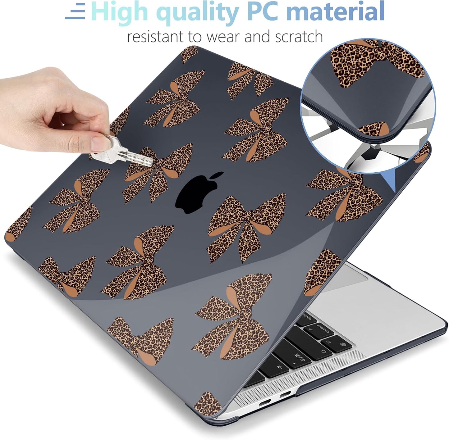 MEEgoodo Case for MacBook Pro 13 inch Case 2022 2021 2020 New A2338 M2/M1 A2251 A2289, Laptop Hard Shell with Keyboard & Camera Cover Compatible with 13 inch MacBook Pro, Leopard Print Bows