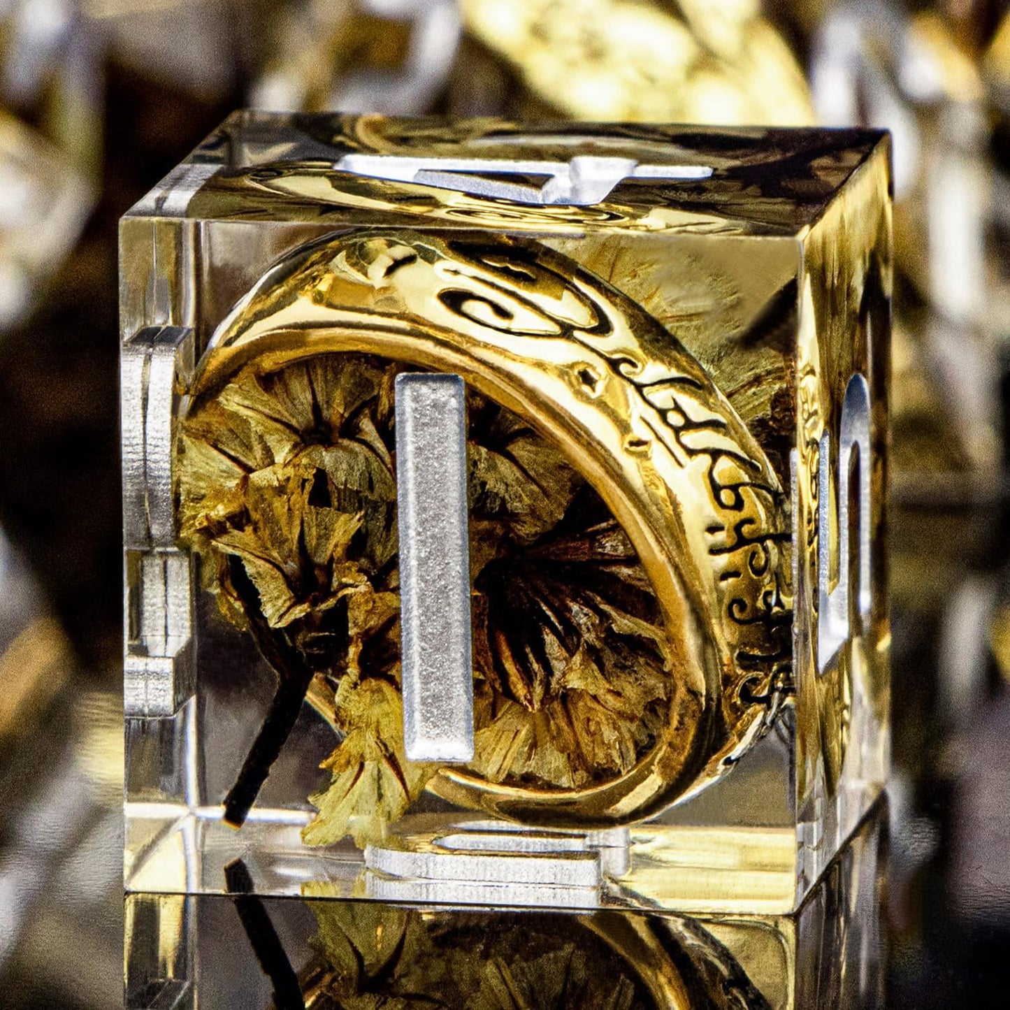 Magic Golden Ring DND Dice Set Sharp Edge Red Resin Dice with Box, for use with RPG D&D Tabletop Games Lord D and D Polyhedral Dice Set