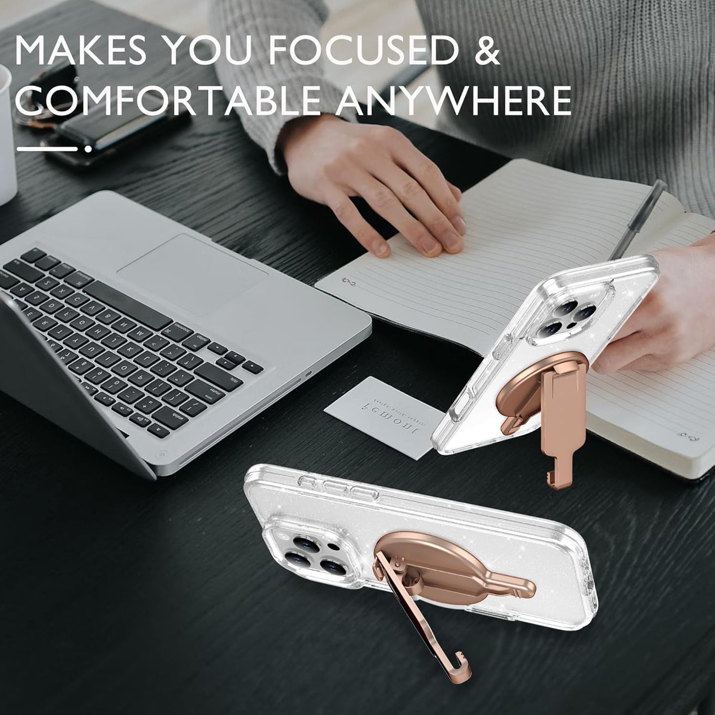 BAISRKE Magnetic Belt Clip Phone Holder, Strong Magnetic Waist Clip Compatible with Phone Cases, Portable & Versatile Accessory for Travel & Outdoor Use (Rose Gold)