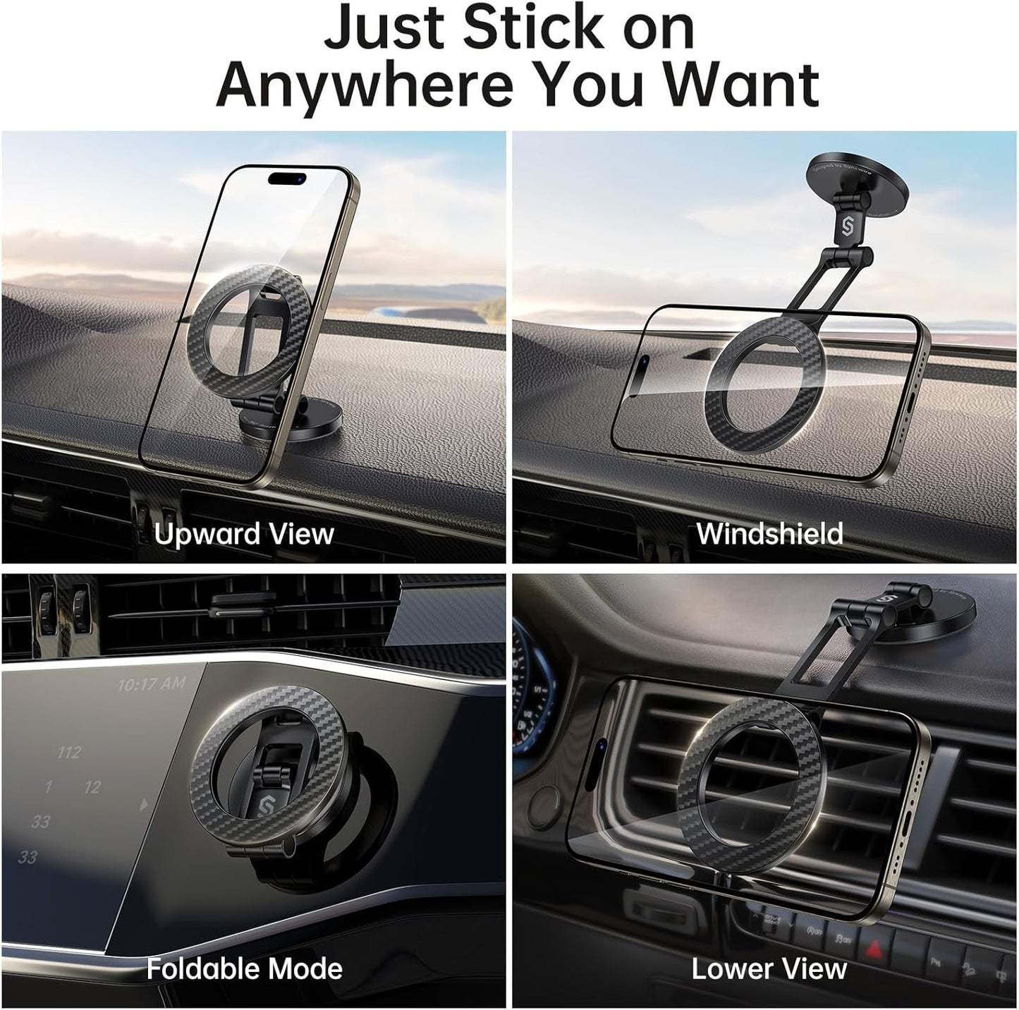 SYNCWIRE Fits MagSafe Car Mount, Magnetic Phone Holder for Car Dashboard, [Flexible Three-axis] 360° Rotation Magnetic Car Mount Strong Magnets Car Phone Holder Fits iPhone 16 15 14 13 12 Pro Max
