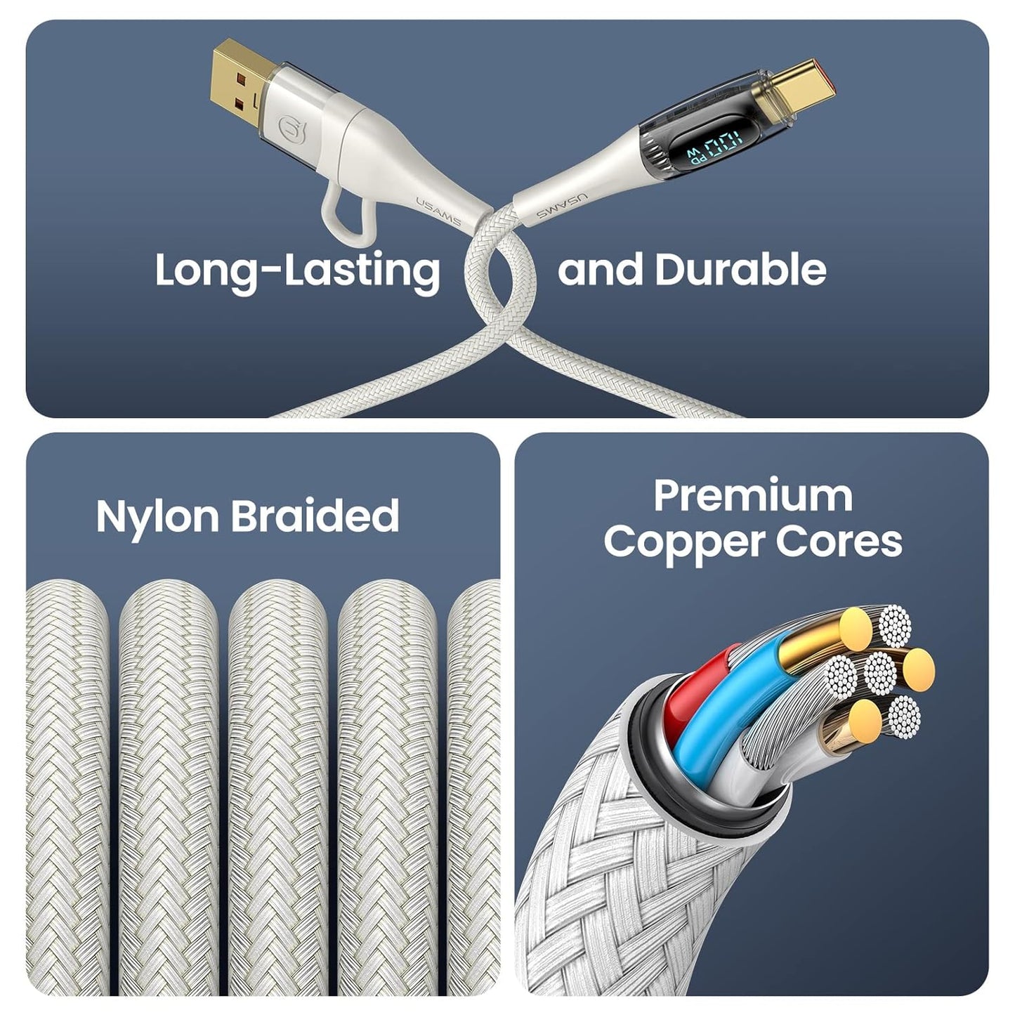 USB C to Multi Charging Cable, USAMS 100W 6.6FT 5A Type C to Type C Fast Charger Charging Cord with LED Display 5-in-1 C/A to C/Micro/IP Sync Charger Adapter Compatible for Laptop/Tablet/Phone