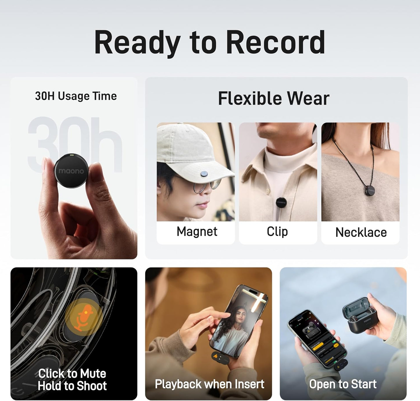 MAONO Wireless Lavalier Microphone for iPhone 16/15/Android/Tablet, USB C Plug Mini Mic with 48KHz 24Bit, 300m Range, Voice Filter, Noise Cancellation, 30H Use for Video Recording, Streaming - Wave T5