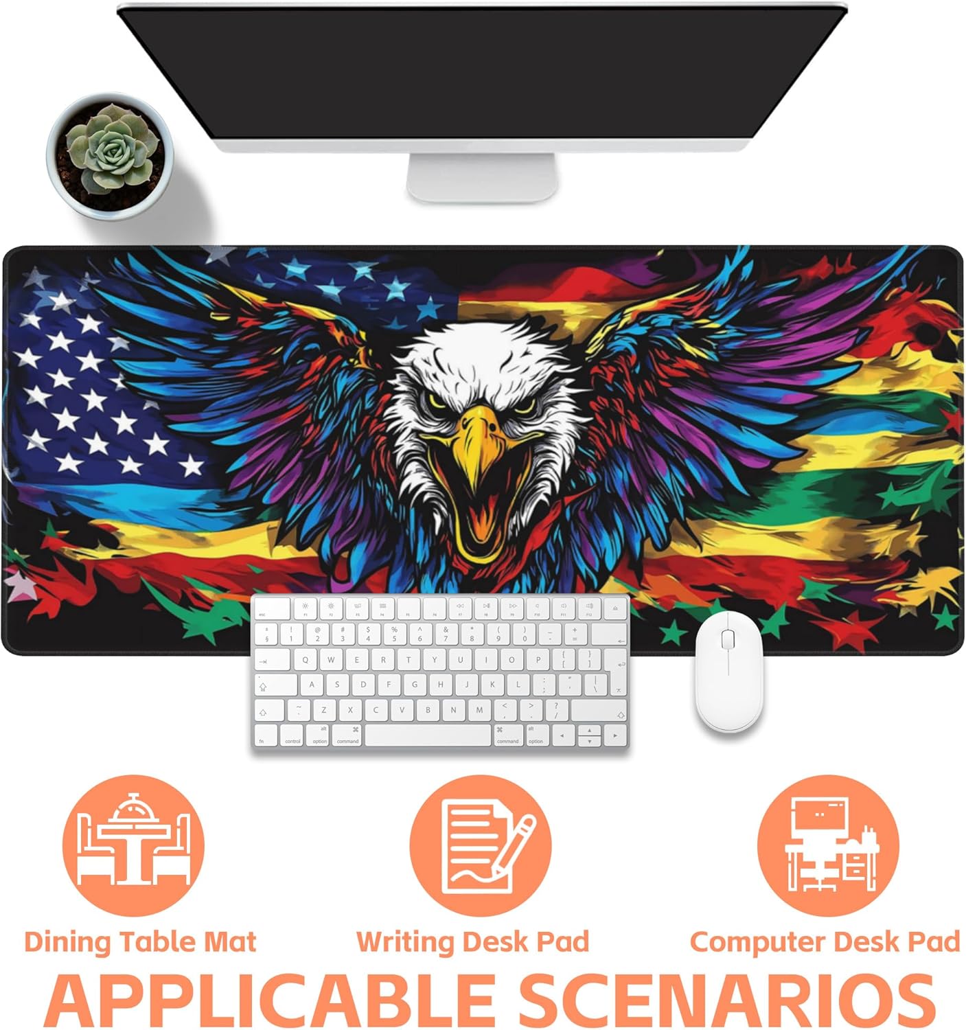 Mouse Pad Large Flag with an Eagle Non-Slip Gaming Desk Mat with Stitched Edge Laptop Keyboard Desk Pad for Work Home Gaming (35.4 x 15.7 Inches)