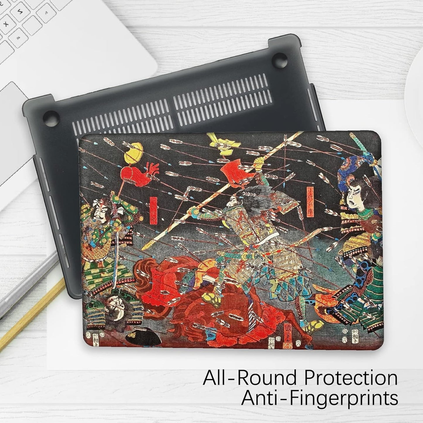 Berkin Arts Compatible with MacBook Air 13 inch Cover, 2022-2018 Release A1932 with Touch ID with Keyboard Cover & Screen Protector Ukiyo-e (The Kusunoki's Final Attack by Kuniyoshi)