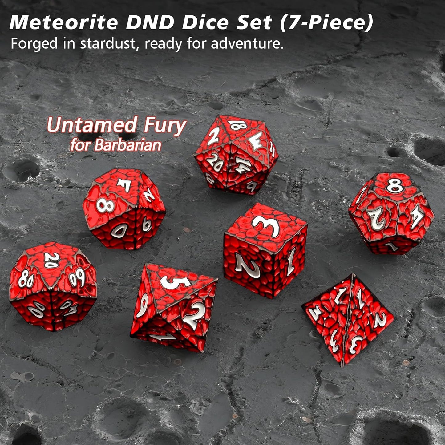 PJOY Metal D&D Dice Set for Dungeons and Dragons Dice with Case Meteorite Black Red 16mm Role Playing Cool DND Gifts for Players DM Board Game Masters