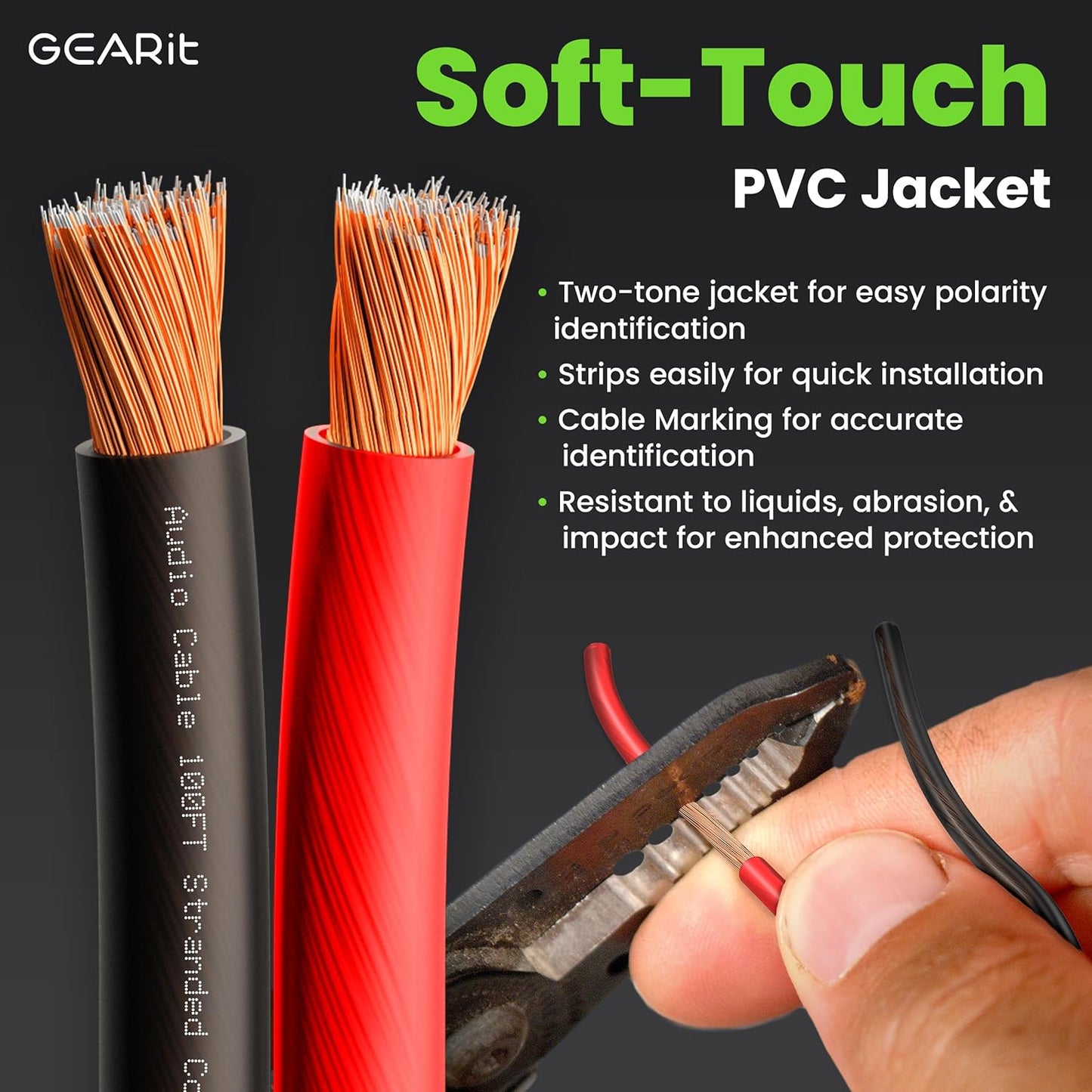 14 Gauge Car Speaker Wire, GearIT Pro Series (100 Feet, Soft Touch Translucent Red / Black) Copper Clad Aluminum CCA 14 AWG Automotive Car Speaker Wire for Car Stereo, Car Audio Wiring Kit - 100ft