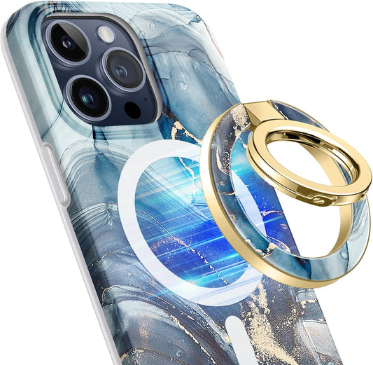 GVIEWIN Magnetic Phone Ring Holder, Compatible with MagSafe Phone Grip with Adjustable Stand, Magnet Phone Ring Kickstand for iPhone 16 Pro Max/Plus/15/14/13/12 Series/Other Phones (Polar Cloud)