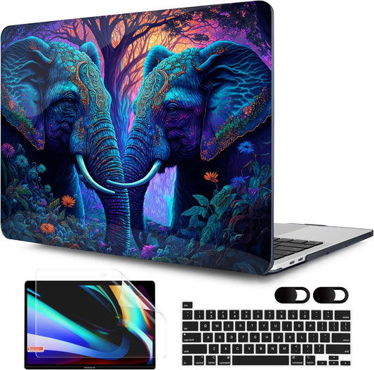 MEEgoodo Case for MacBook Pro 13 inch 2022 2021 2020 New A2338 M2/M1 A2251 A2289, Laptop Hard Shell Cases with Keyboard & Camera Cover Compatible Case, Elephants (A2338/A2251/A2289)