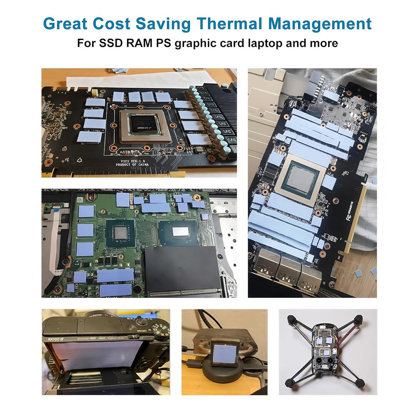 A ADWITS [ 6-Pack ] Thermal Conductive Silicone Pads, Soft Safe Simple to Apply for SSD CPU GPU LED IC Chipset Cooling -Blue