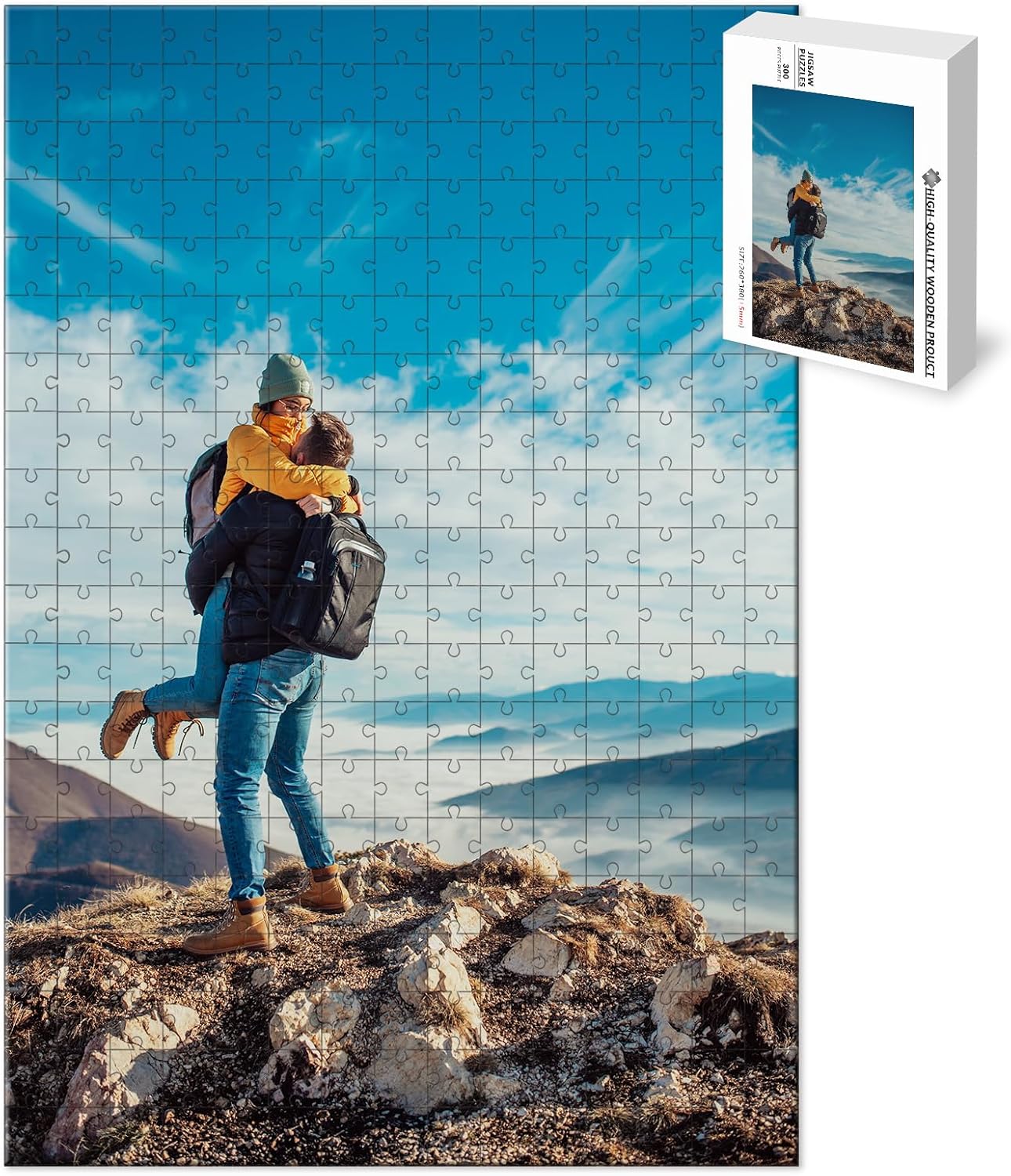 Custom Puzzle from Photos - Personalized 1000/500/300/200/120 Piece Jigsaw Puzzle for Adults & Kids, Unique Wooden Gift for Christmas, Wedding, Anniversary, Birthday