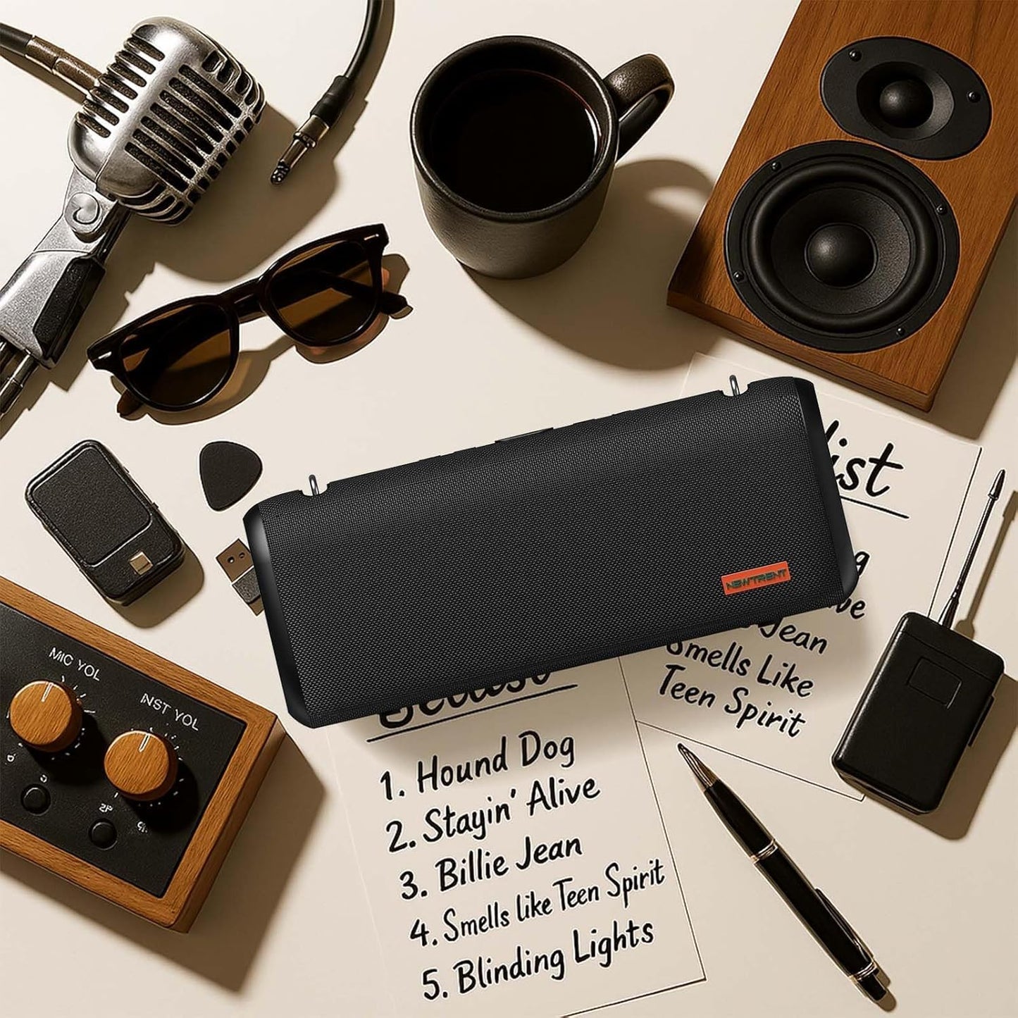 Vibe Pro Outdoor Bluetooth Speaker, 80W Peak Loud Portable Wireless Speaker, Waterproof IPX65, Deep Bass, RGB Lights, Studio Quality Sound Powered by Waves Audio, Party & Pool Ready (Black)