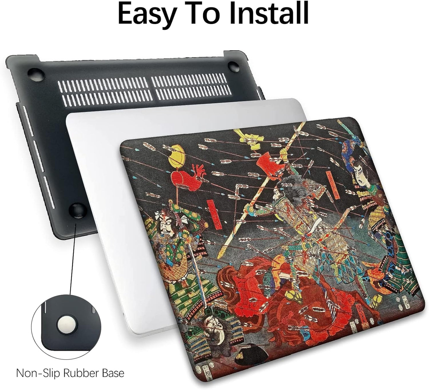 Berkin Arts Compatible with MacBook Pro 13 inch Cover, 2022, 2021, 2020-2018 Release A1708 with Keyboard Cover & Screen Protector Ukiyo-e (The Kusunoki's Final Attack by Kuniyoshi)