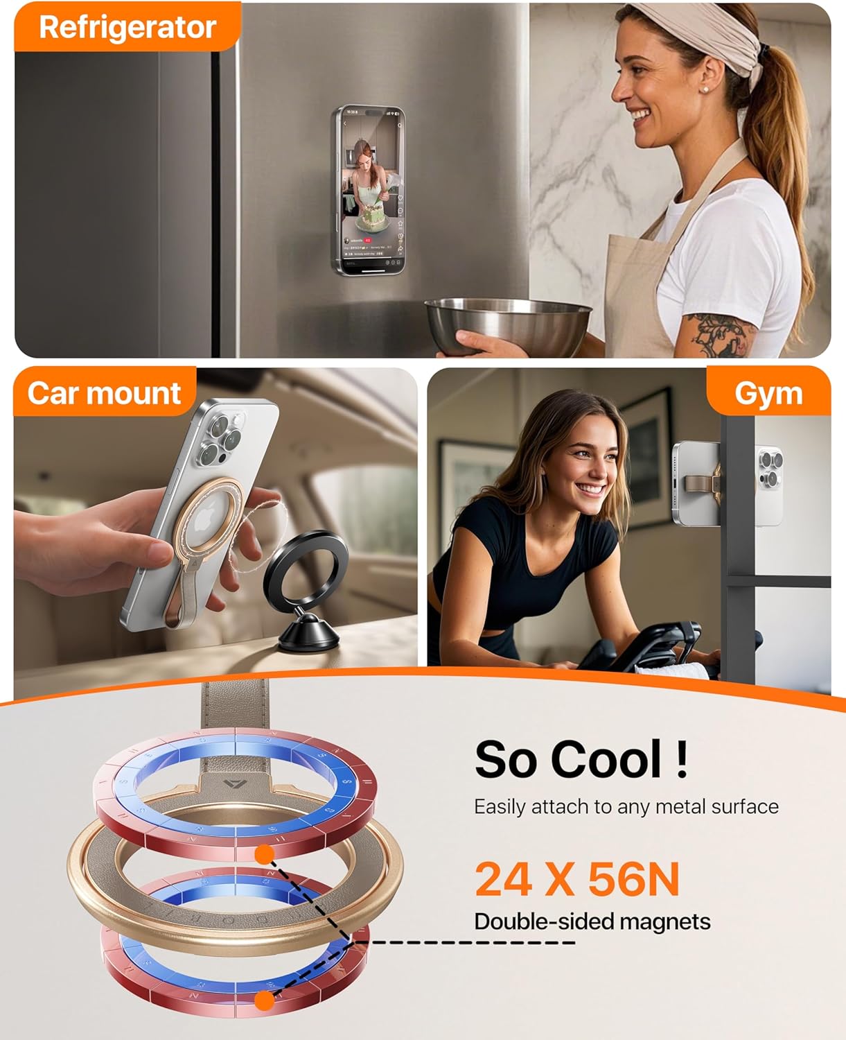 andobil[2025 Premium Leather]Magnetic Phone Grip for MagSafe[Unrivaled Stability]Adjustable Phone Ring Kickstand with Leather Loop Compatible with MagSafe Accessories&iPhone 16 Pro Max/15/14/13,Greige