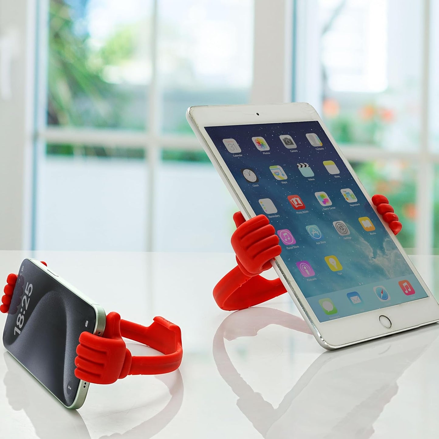 Honsky Thumbs-up Cell Phone Stand Holder, Tablet Stand Cradle for Desk Desktop Smartphone Cellphone Mobile Phone Tablets – Universal Adjustable Flexible, Deep Red