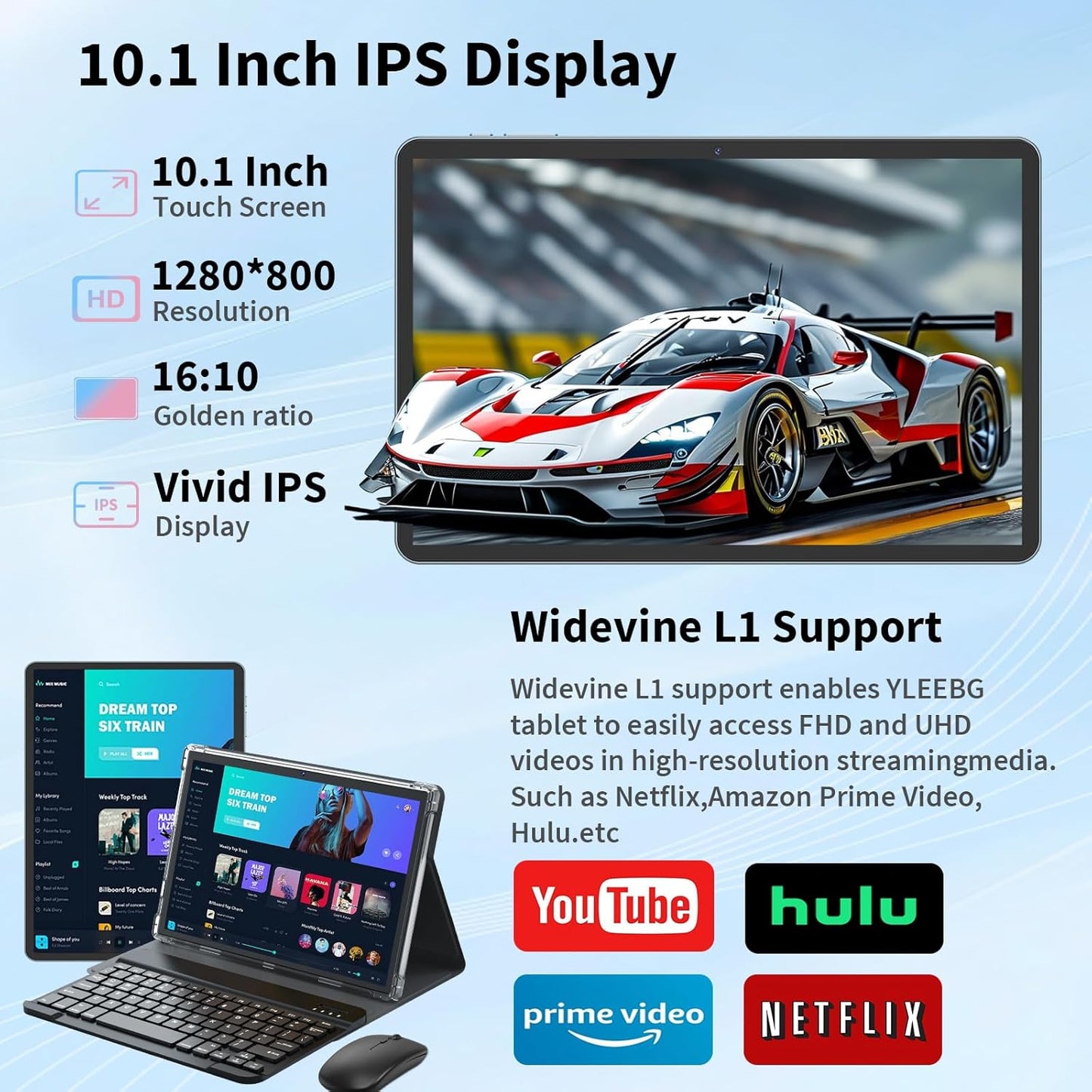 Android Tablet with Keyboard,10 inch Android 15 tablet, 24GB RAM 128GB ROM, 1TB Expand, Octa-Core, Widevine L1, 2.4G/5G WiFi, 8000mAh, Bluetooth, GMS, 2 in 1 Tablet with Case, Mouse, Stylus (Black)