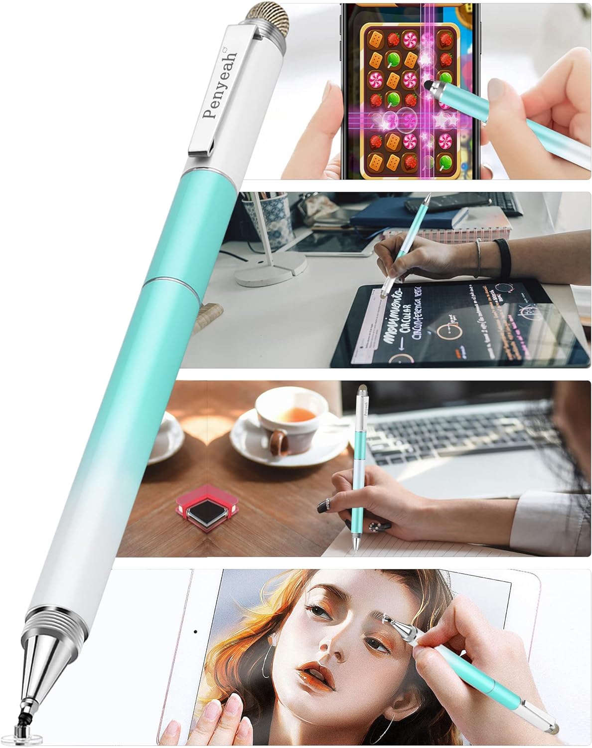 Penyeah Capacitive Stylus Pen (4 in 1),Universal Touch Screens Stylus Pen for iPad/Pro/iPhone/Android Phone/Samsung/Fire/Tablets and All Capacitive Touch Screens-Dream Blue