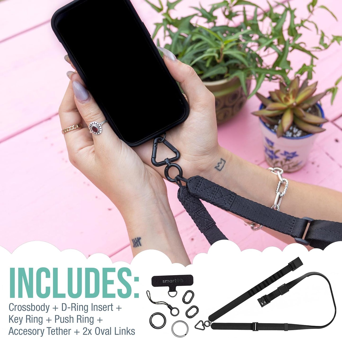 Smartish Phone Lanyard - Case Clinger - Universal iPhone Holder w/Detachable Crossbody Shoulder Neck Strap w/Storage Loops, Fidlock, Insert for Phone Cases iPhone, Galaxy, Pixel- Mauve It or Lose It