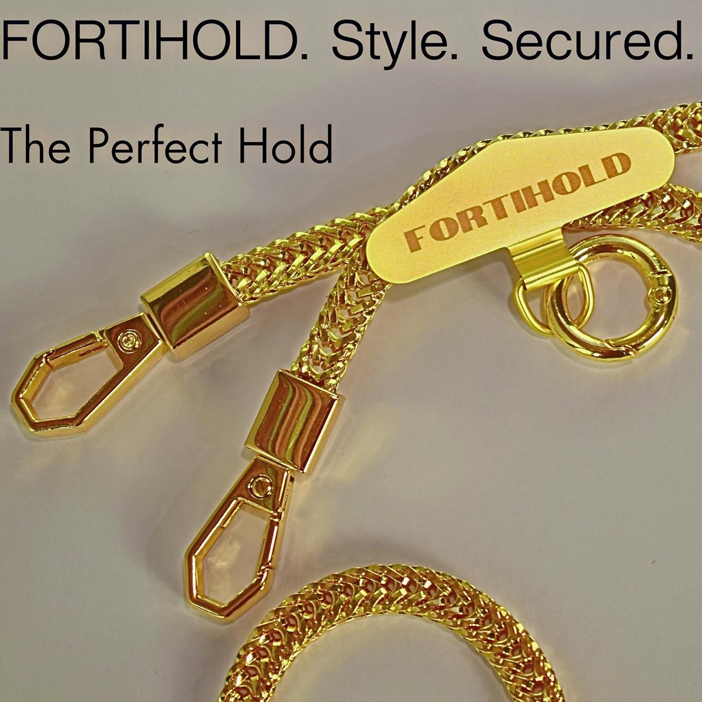 Crossbody Phone Chain - Secure Tether - Trendy Gold-Colored Foxtail - Hands-Free Chic Phone Lanyard Strap - Anti-Theft - Universal Compatability