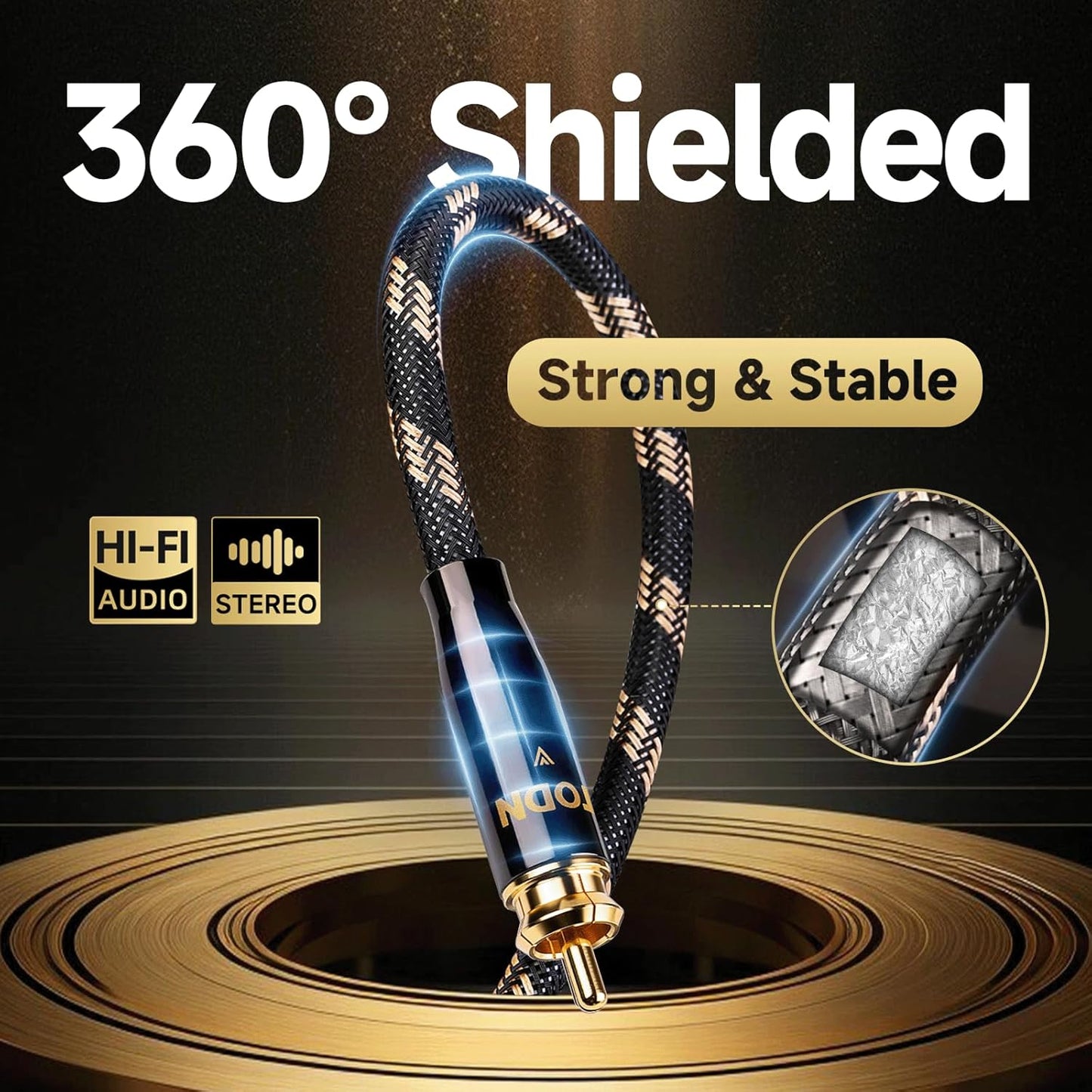 TODN HiFi RCA Audio Cable Audiophile RCA Cables for Car Audio with O-C-C Copper Core, Dual Shielded (10 ft/3m, 1 Pair)