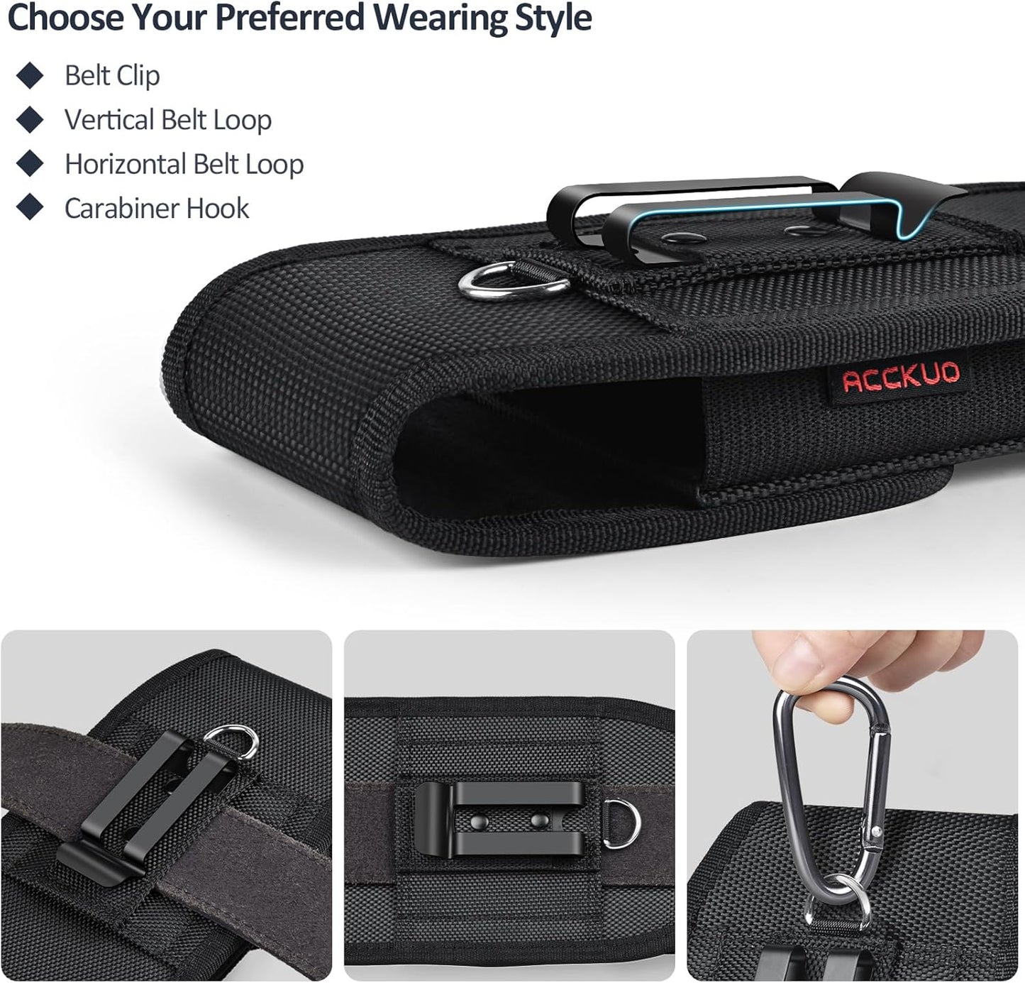 Phone Holster for Belt with Metal Clip and Magnetic Closure Compatible with iPhone 16/15/14/13/12 Pro Max, Galaxy S25/S24/S23/S22 Plus & FE for Everyday Protection, L-Black