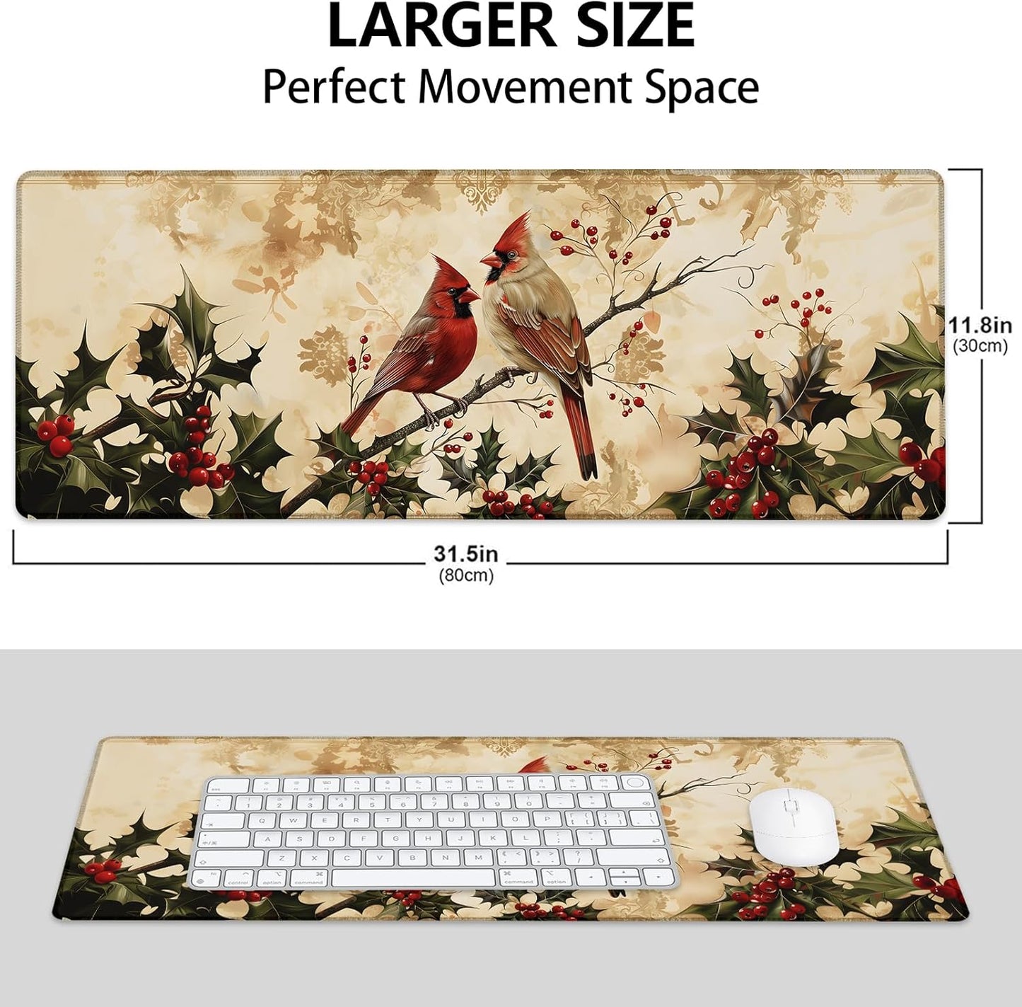 Cardinal Large Mouse Pad, Gaming Mouse Pad, Keyboard Mat, Non-Slip Rubber Base, Office Accessories, Desk Mat, MousePads for School, Work, Home Decor Gifts 31.5" x 11.8"