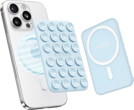 Klearlook Magnetic Suction Phone Mount for MagSafe Case, Removable Sticky Phone Grip Holder for Hands-Free Makeup/Selfie/Live Streaming/Vlog for TikTok & Instagram Influencer/Creator, Light Blue