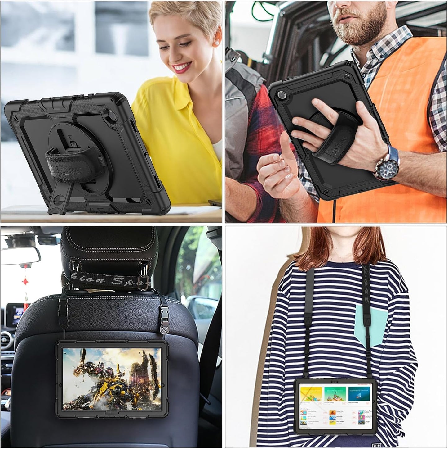 SEYMAC stock Case for Samsung Galaxy Tab A9 8.7'', Full-Body Drop Protection Case with Screen Protector Pencil Holder [360° Rotating Hand Strap] &Stand, Black