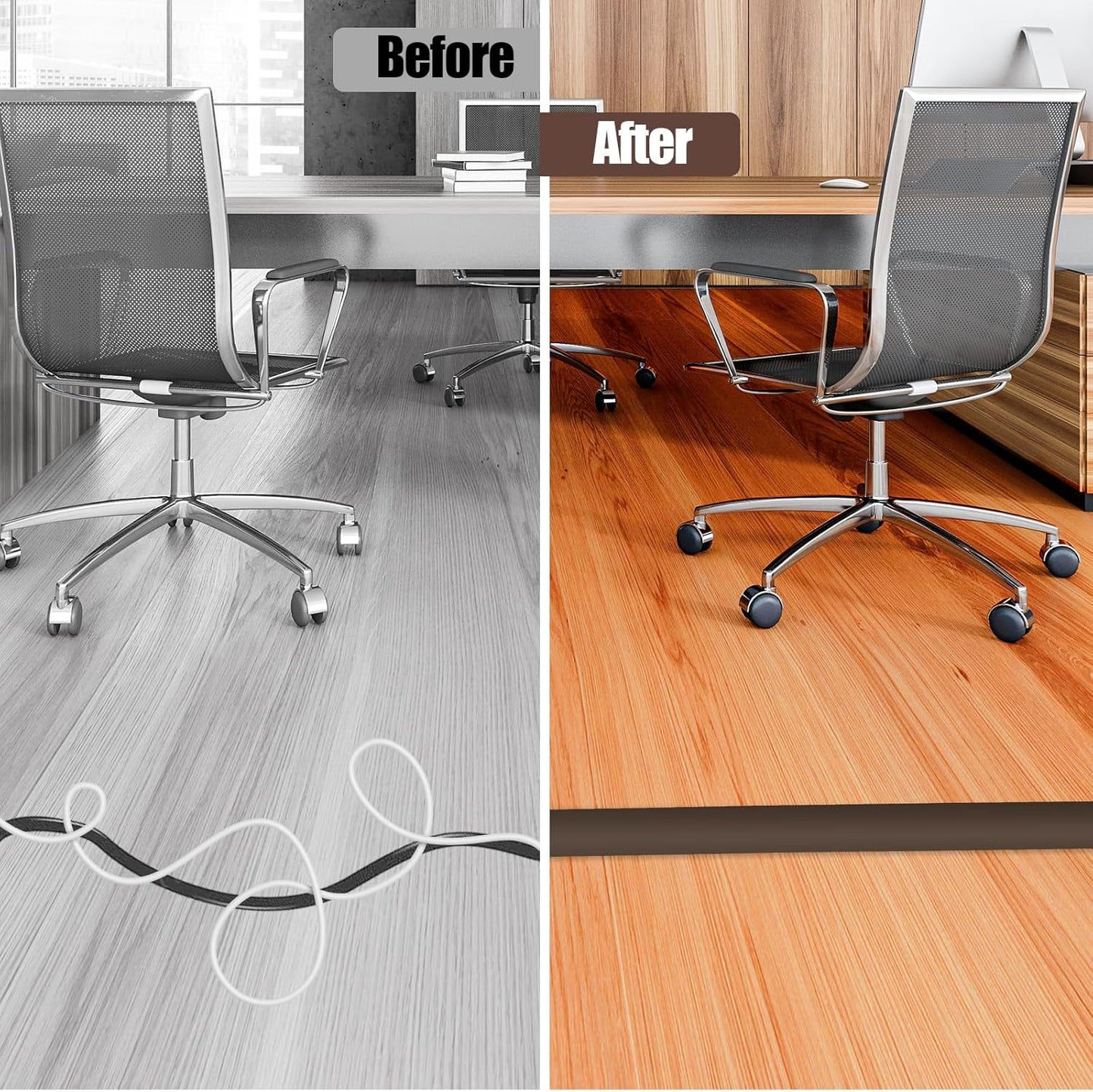 Floor Cord Cover Cable Cavity Self Adhesive Cord Hider Floor 10FT Floor Cable Management Power Cord Protector Floor Electric Cord Covers for Offices, Gym, Exhibitions (CoffeeBrown, 1.57" x 10')