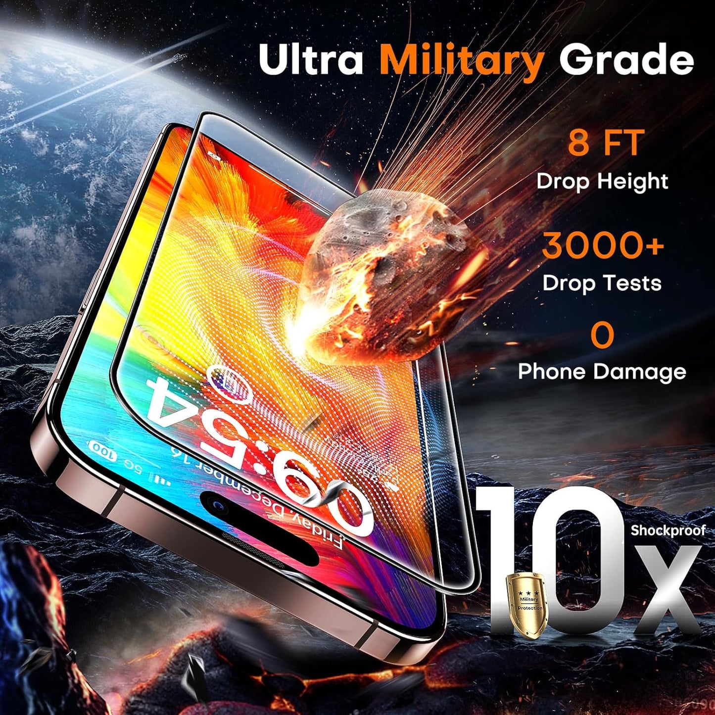 TOCOL for iPhone 16 Pro Screen Protector 9H Hardness Military Grade Shatterproof HD Tempered Glass Full Coverage Easy Installation Case Friendly 2 Pack