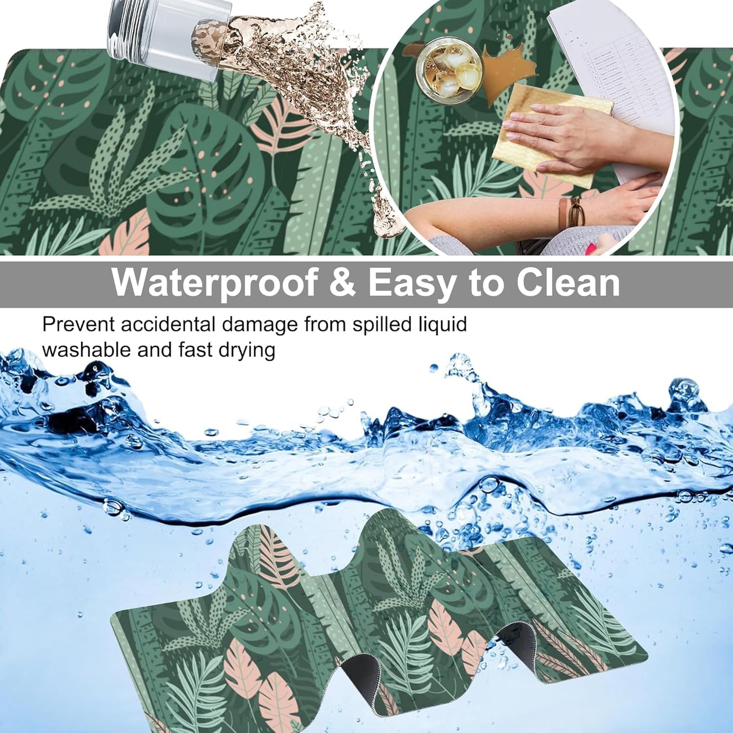 Tropical Plants and Leaves Desk Mat,Large Tropical Palm Leaves Gaming Keyboard Mouse Pad,Non-Slip Rubber Base Desk Pad Thick Stitched Edges Waterproof Mousepad Mouse Mat 31.5"x11.8"