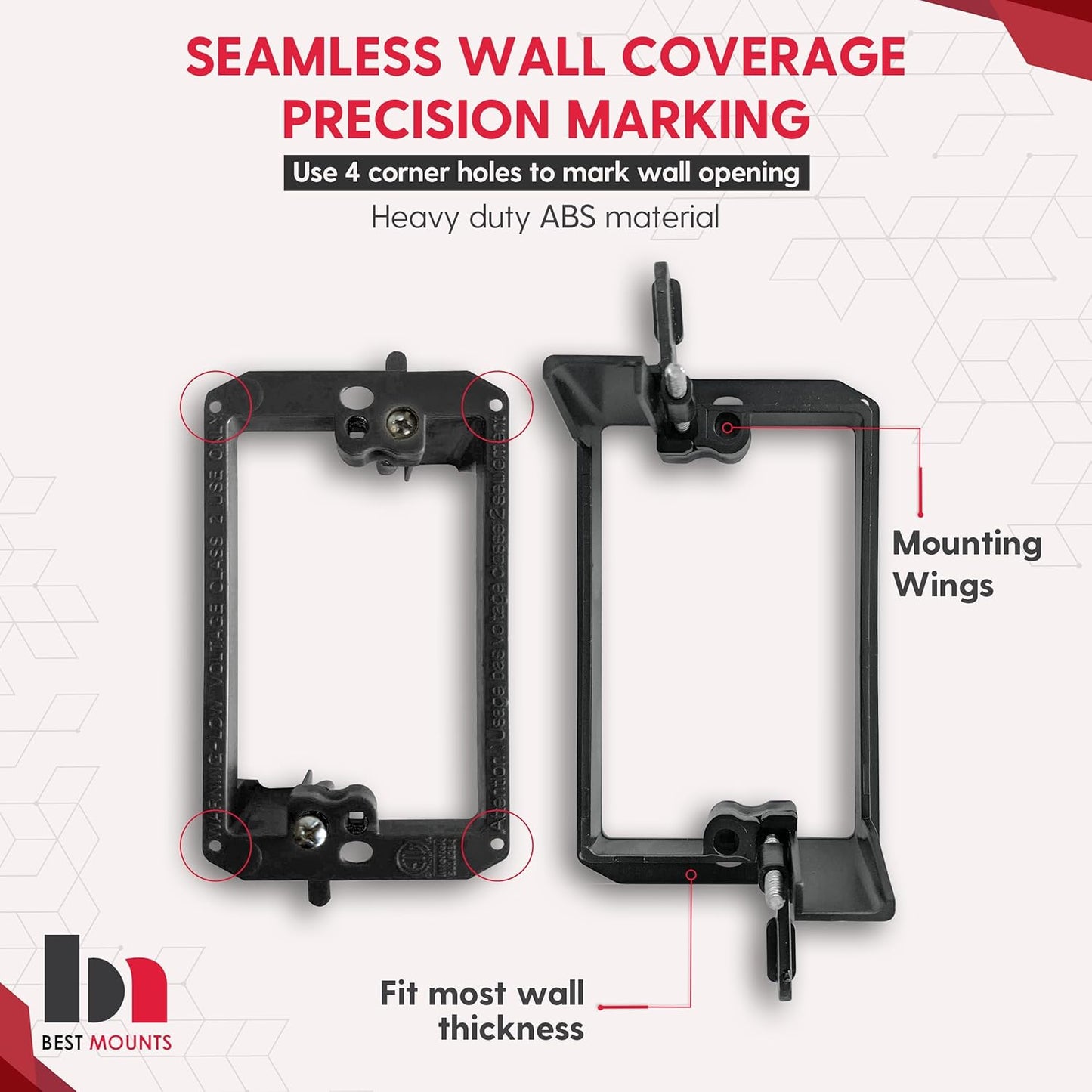 2 Pack Wall Plate with Bracket - In Wall Cable Management Kit - Recessed Wall Plate Cable Pass Through Pair with Single Gang Low Voltage Mounting Bracket - TV Cord Hider for Wall Mounted TV