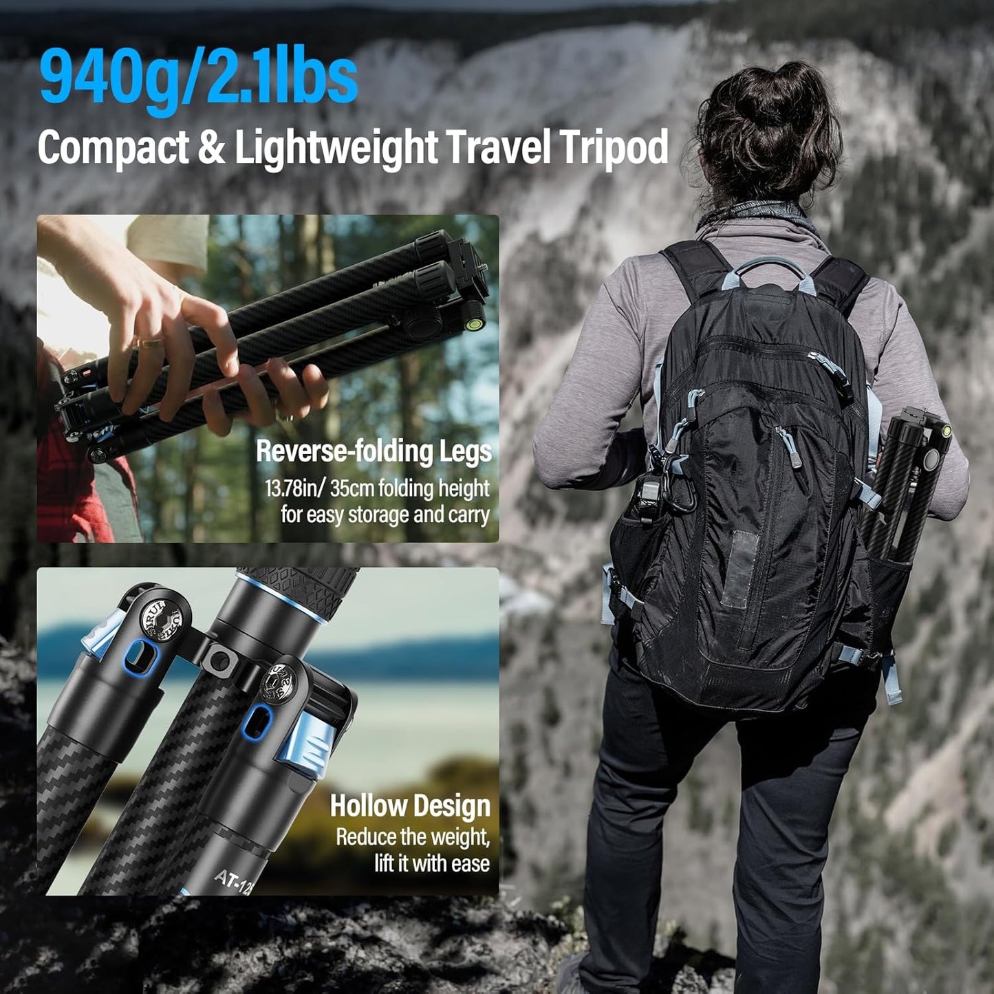 SIRUI 60" Carbon Fiber Tripod for Camera with 360° Panoramic Ball Head, Arca QR Plate, Compact Lightweight 2.1lbs Travel Tripod for DSLR Video Camcorder, Max Load 10kg, Traveler X-III