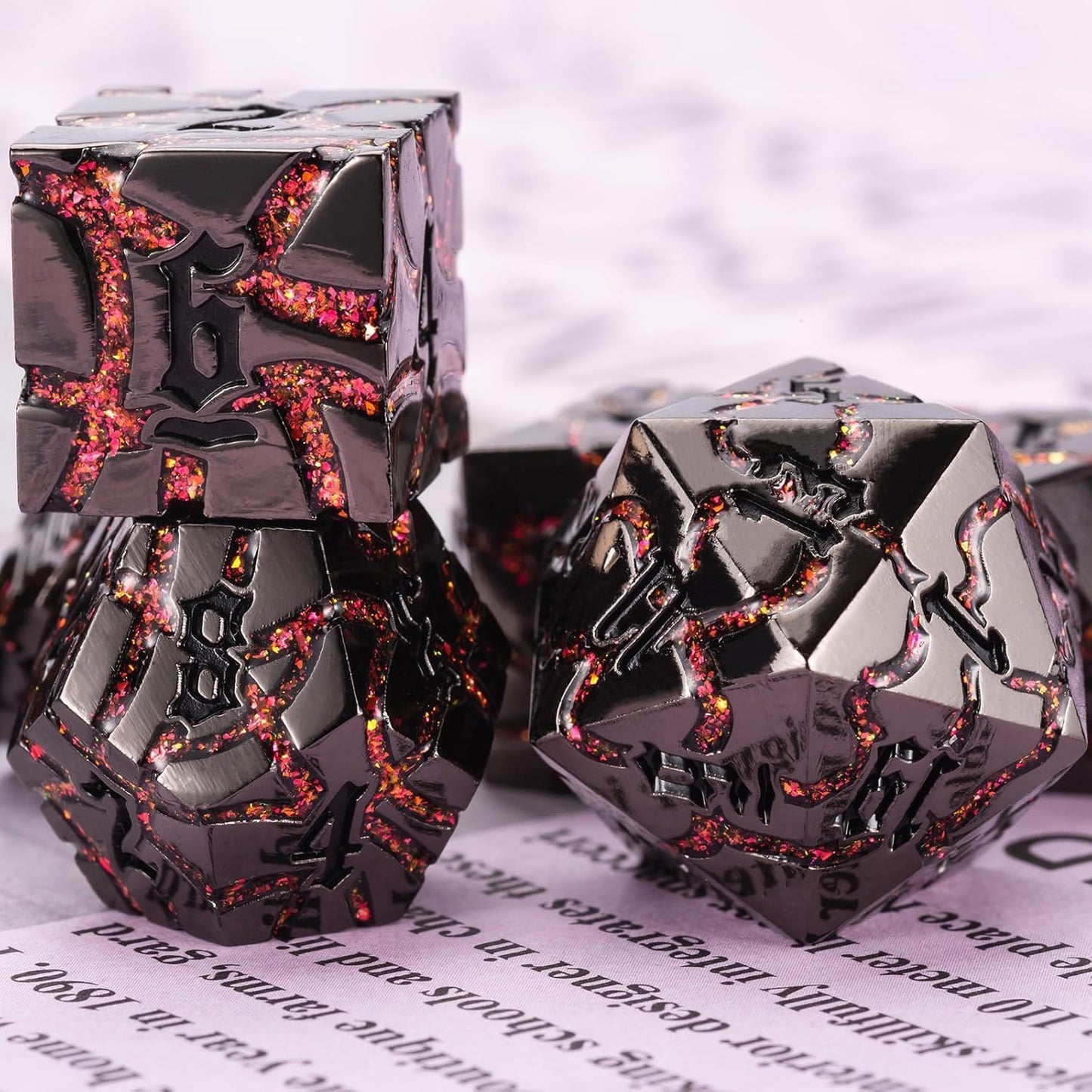 Crack Glitter Metal Dice,7pcs D&D Dice Set with Gift Box,RPG Polyhedral Stripe Dice for Dungeons and Dragons