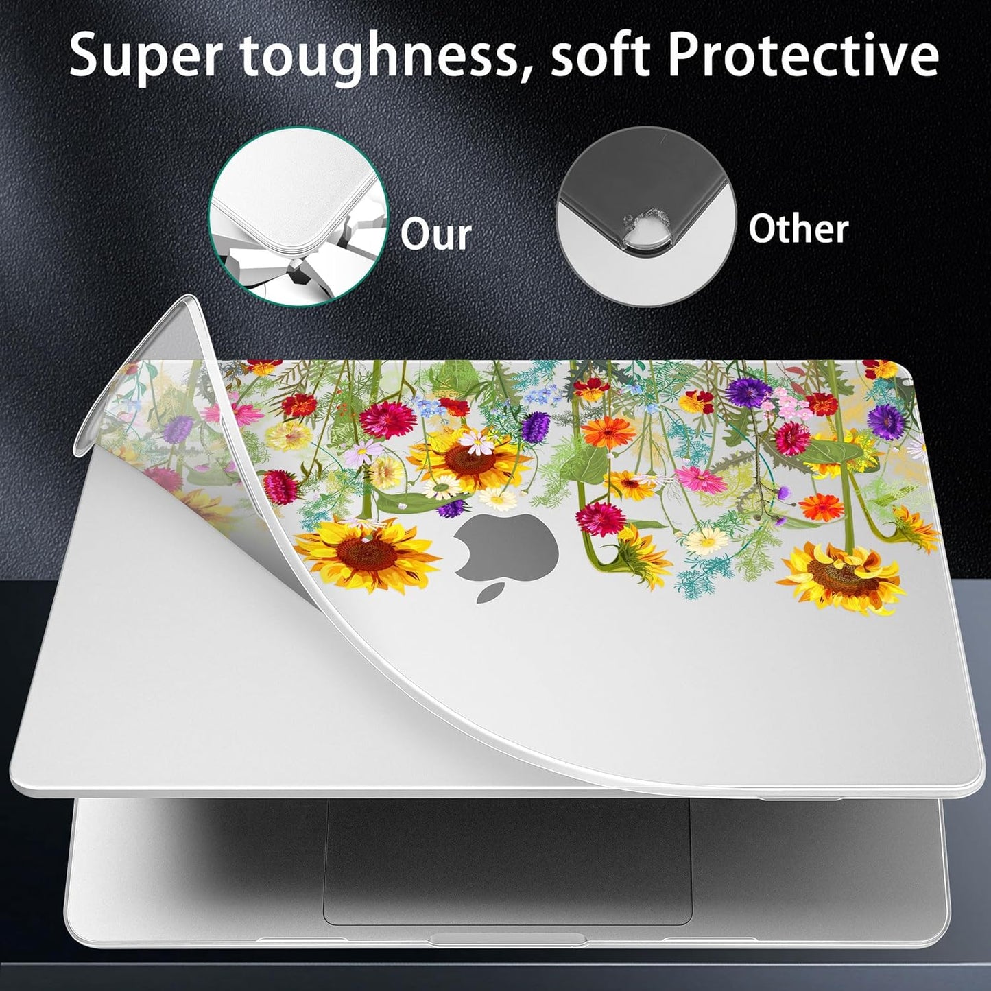 for MacBook Pro 16 inch Case 2021 2022 2023 2024 Release A3186 A3403 M4 A2991 M3 A2780 M2 A2485 M1 Pro/Max, Hard Shell Case with Screen Protector & Keyboard Cover, Sunflowers