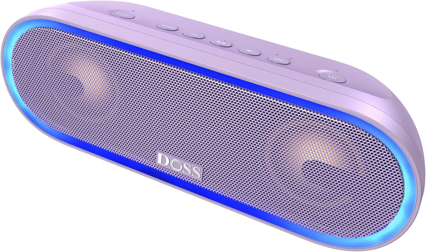 DOSS SoundBox Pro+ P300 Bluetooth Speaker with 40W Stereo Sound, Extra Bass, IPX6 Waterproof, TWS Pairing, Diverse Lights Show, 20H Playtime, Portable for Party, Camping, Beach - Purple