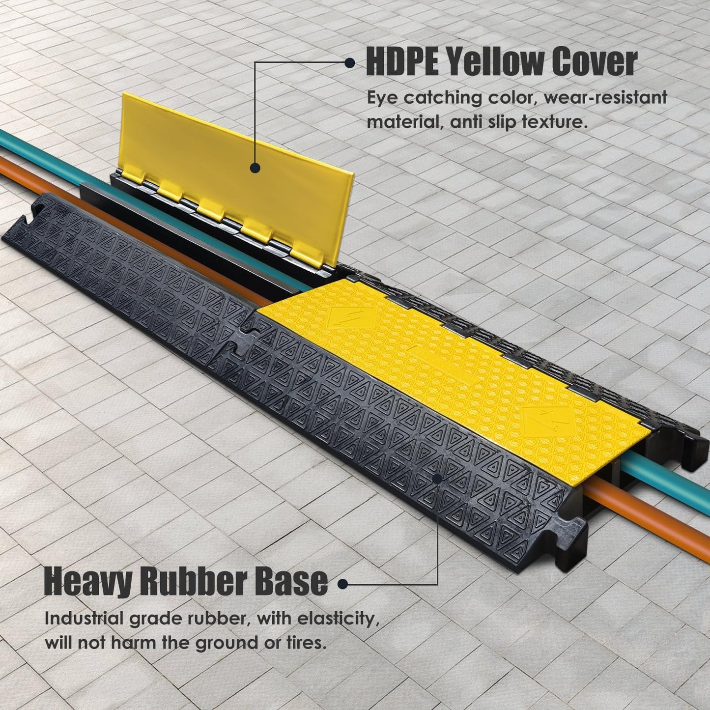 2 Large Channels Rubber Floor Cable Protector Ramp, Heavy-Duty Floor Cable Wire Cord Cover Speed Bumps, Driveway Hose Cable Ramp Protective Cover (2 Large Channels)